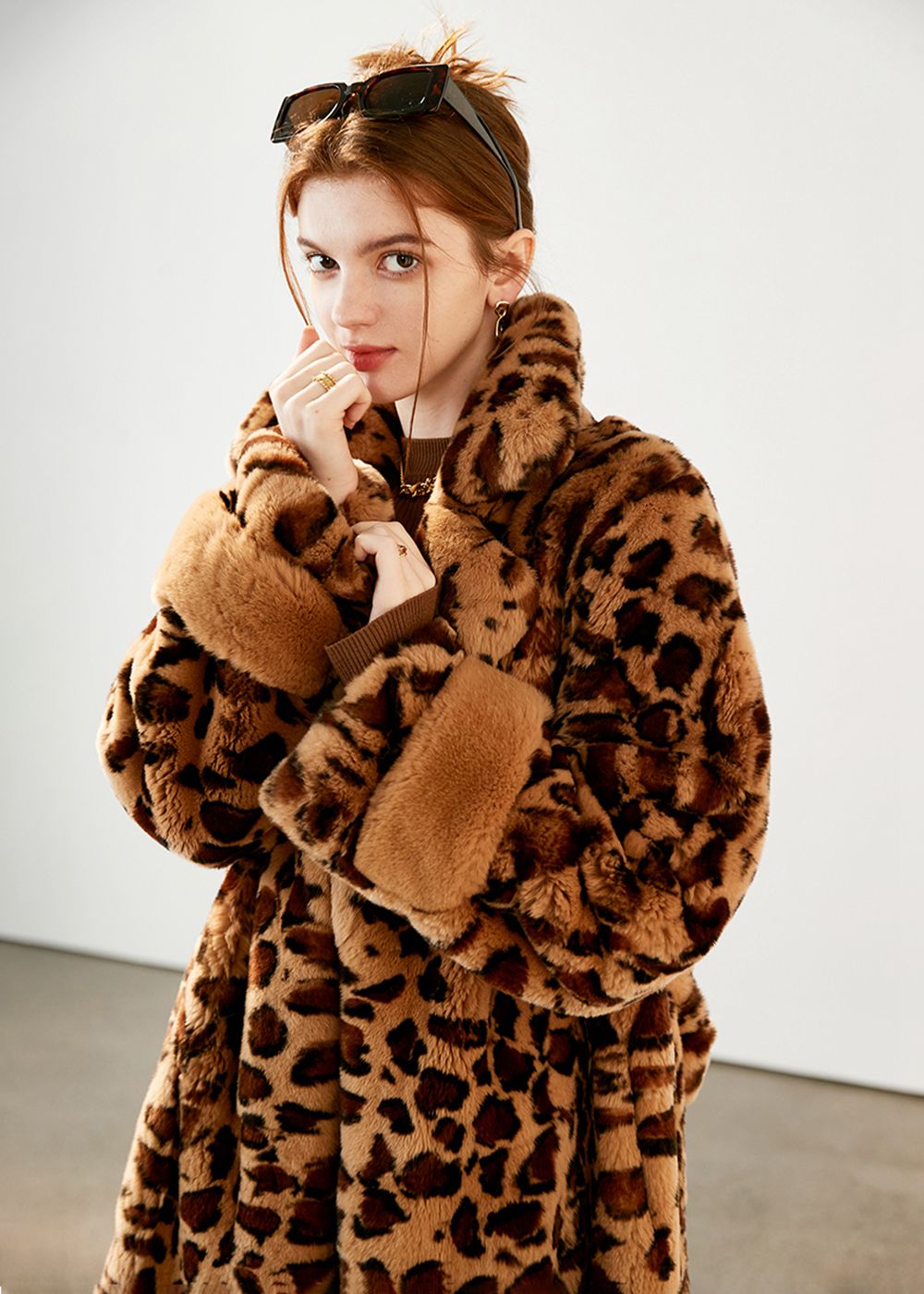 Leopard Belted Rex Rabbit Fur Coat | Women's Winter Outerwear