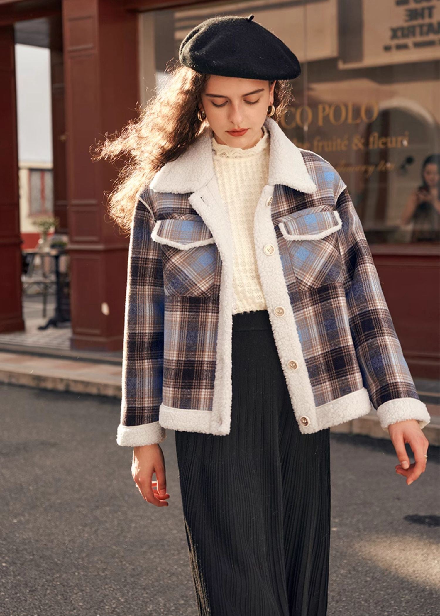 Classic Plaid Wool Fur Button Short Jacket – Vivian Seven
