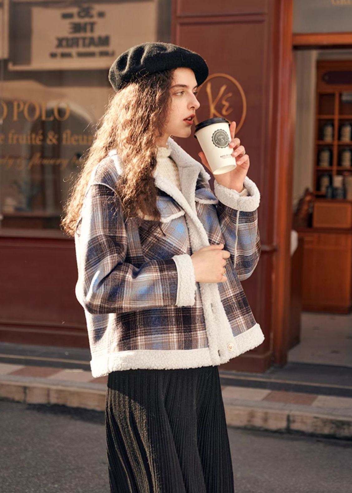 Classic Plaid Wool Fur Button Short Jacket – Vivian Seven