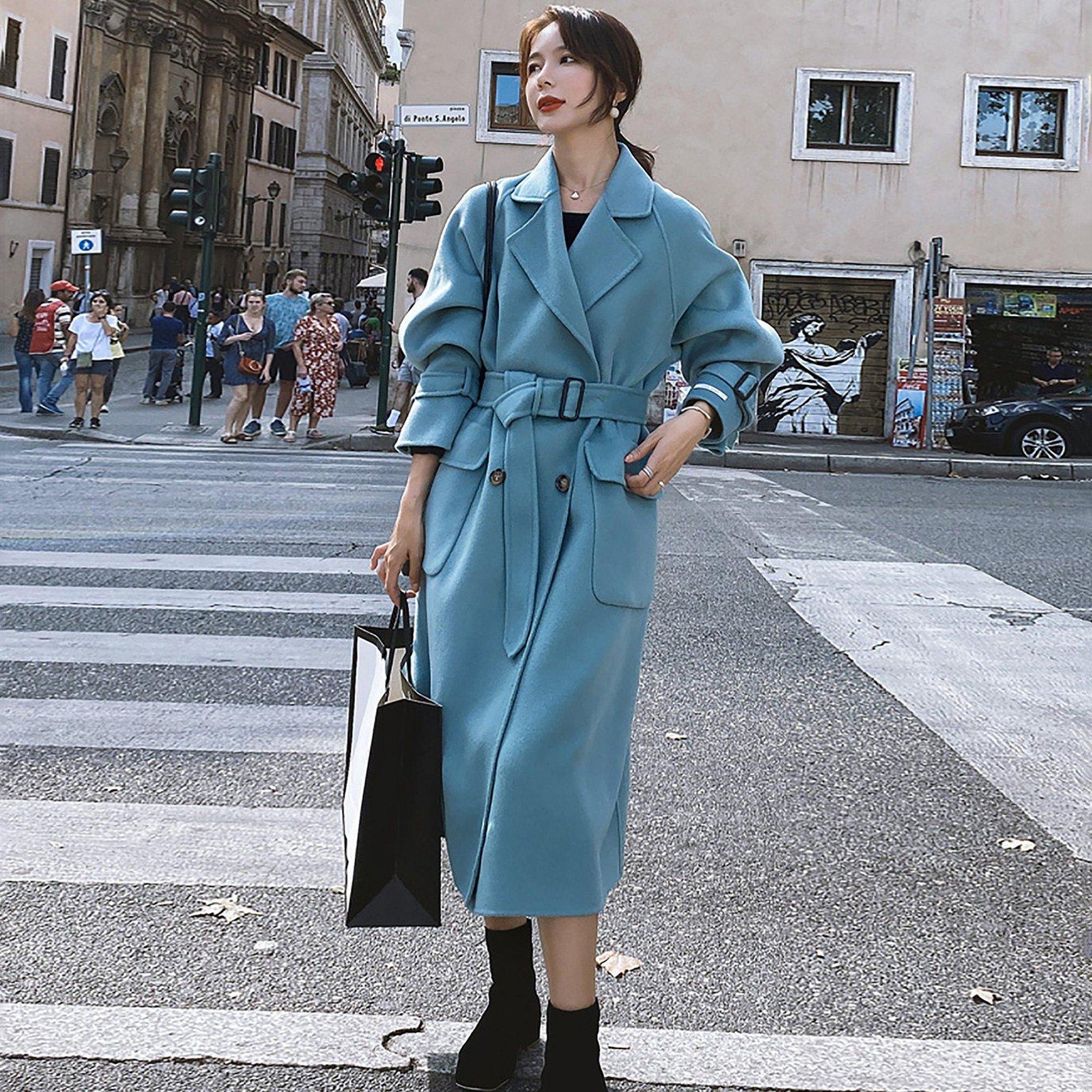 Loose Double Breasted Wool Blend Long Coat – Vivian Seven