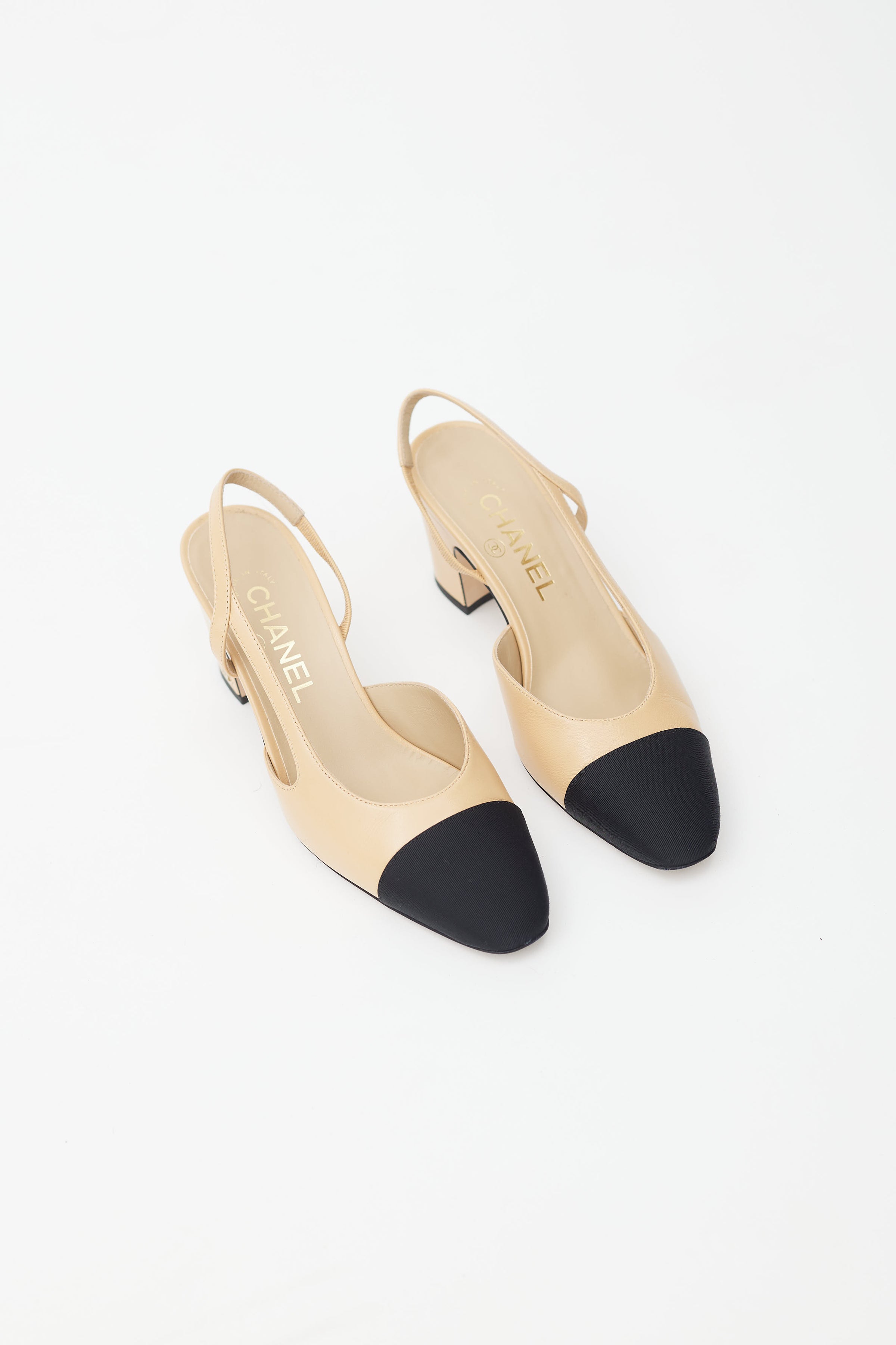 Chanel // Beige & Black Leather Slingback Pump – VSP Consignment