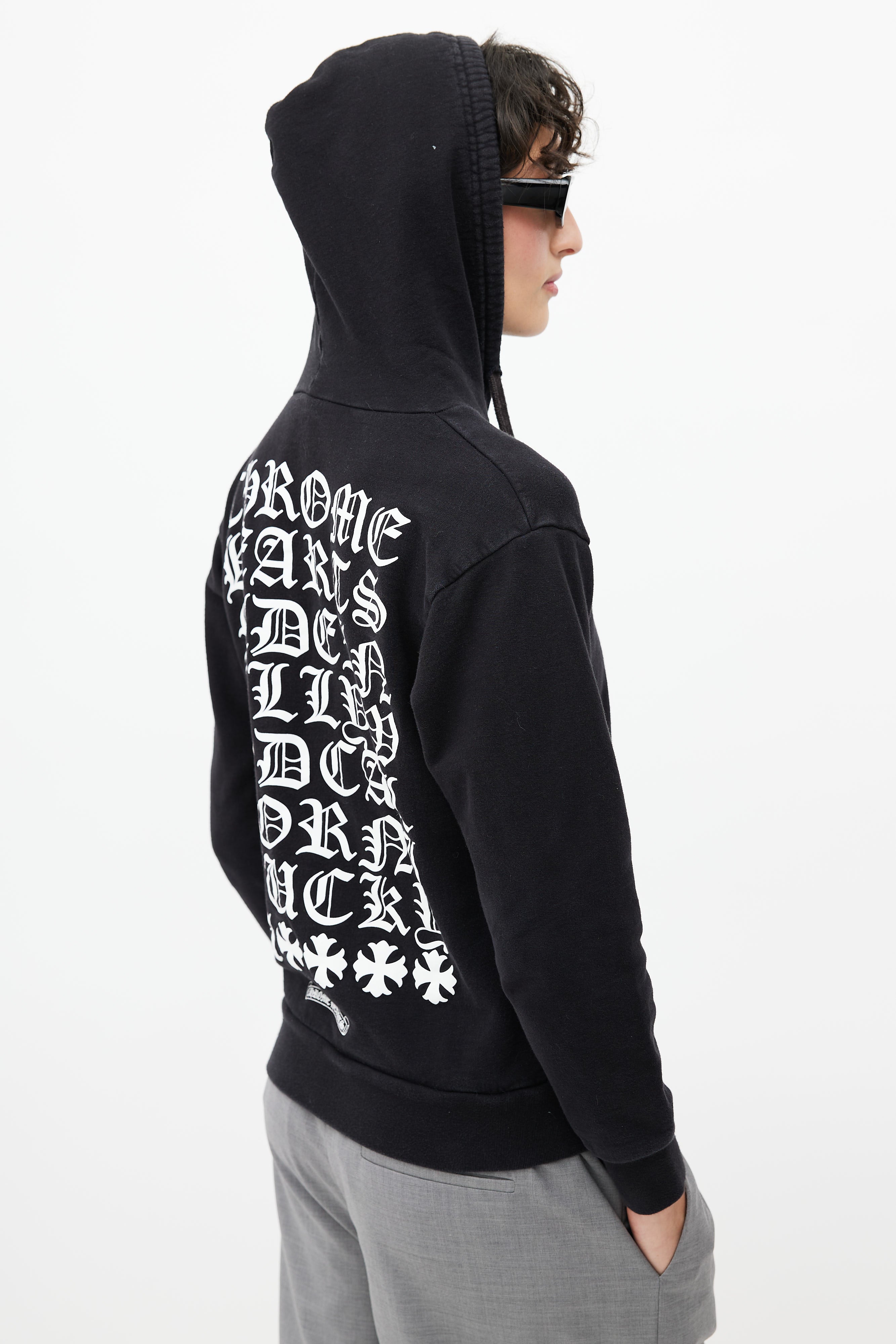 Chrome Hearts // Black & White Logo Zip Up Hoodie – VSP Consignment