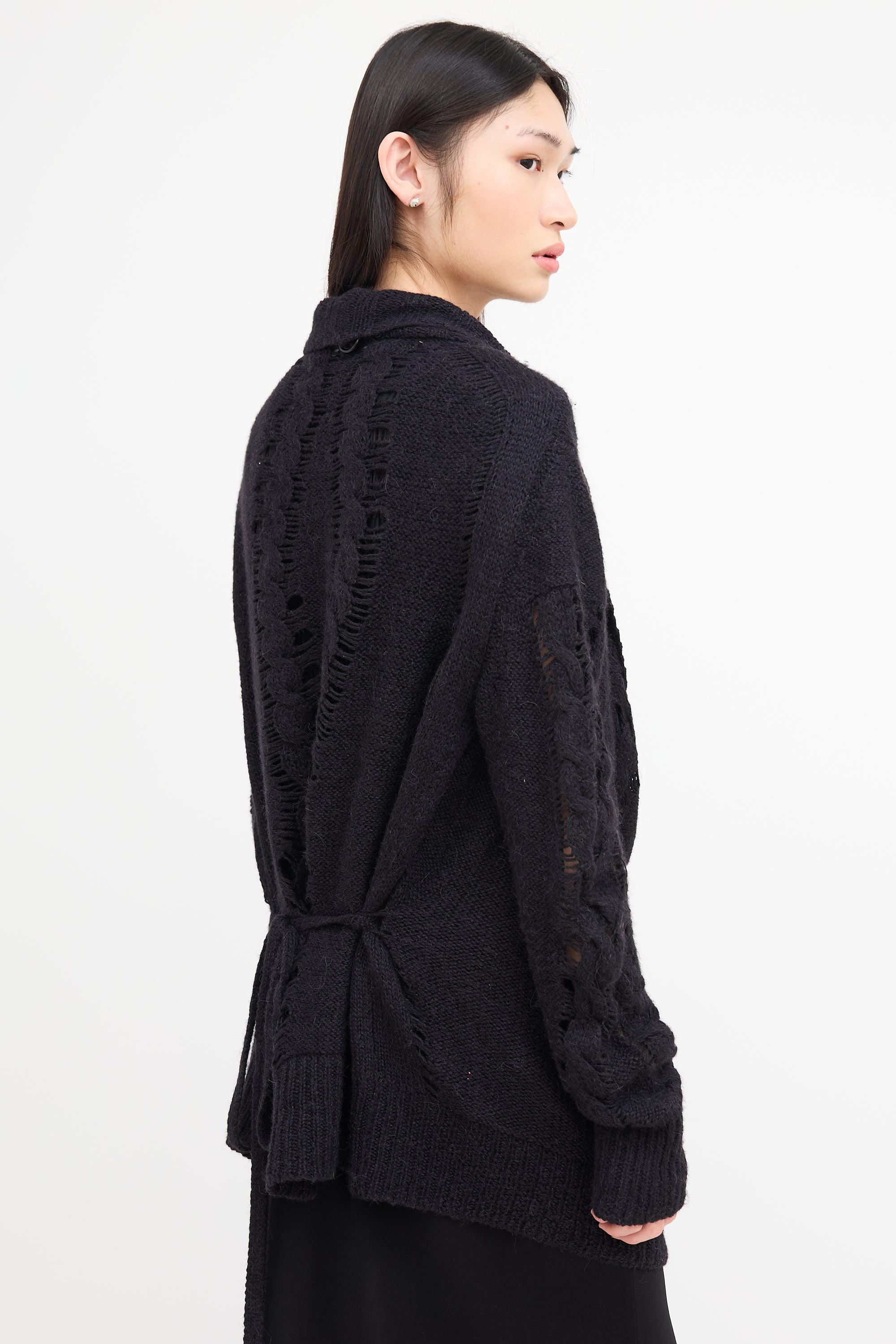 Ann Demeulemeester // Black Wool Knit Asymmetrical Cardigan – VSP
