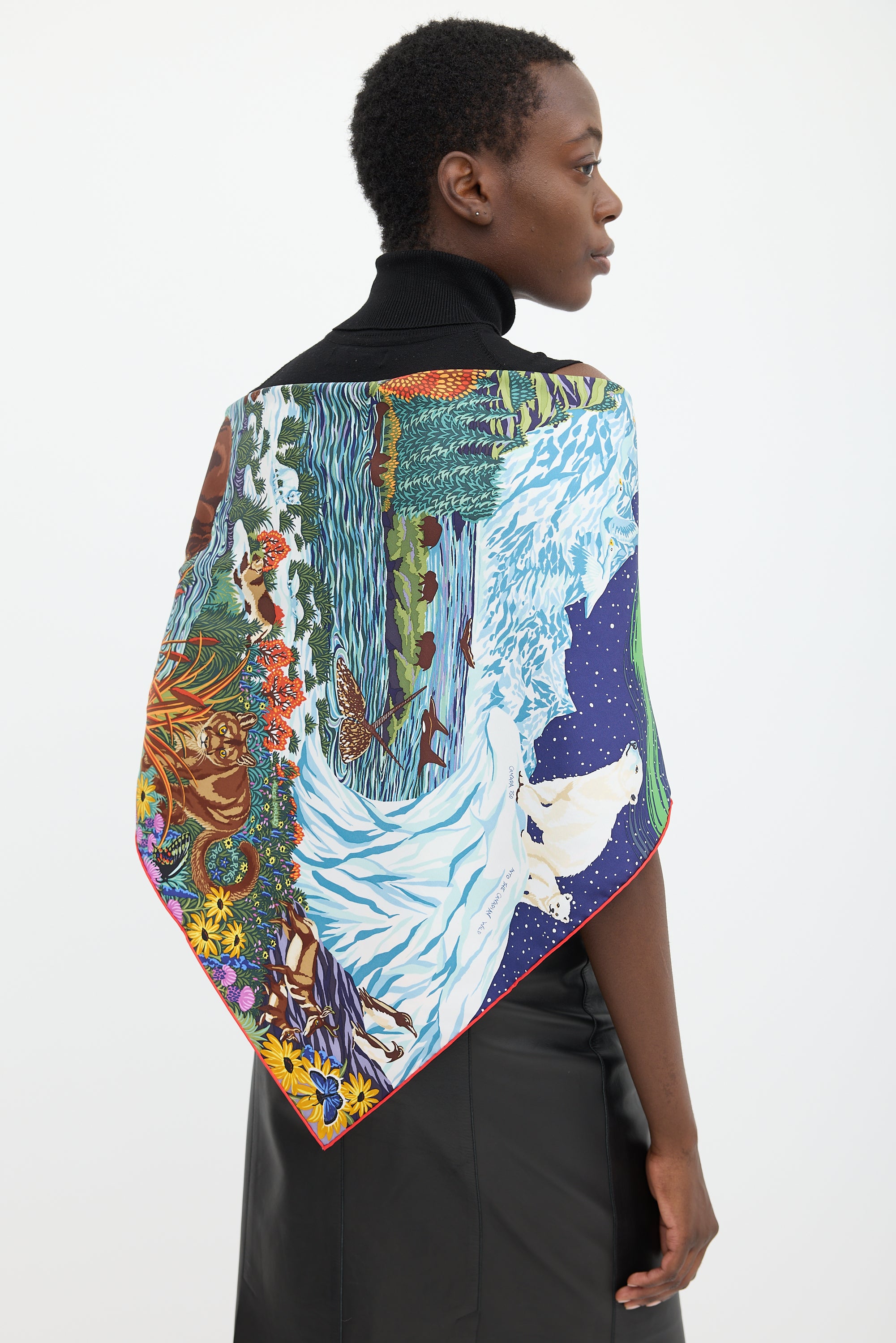 Hermès // Blue & Multicolour Silk Into the Canadian Wild 90 Scarf
