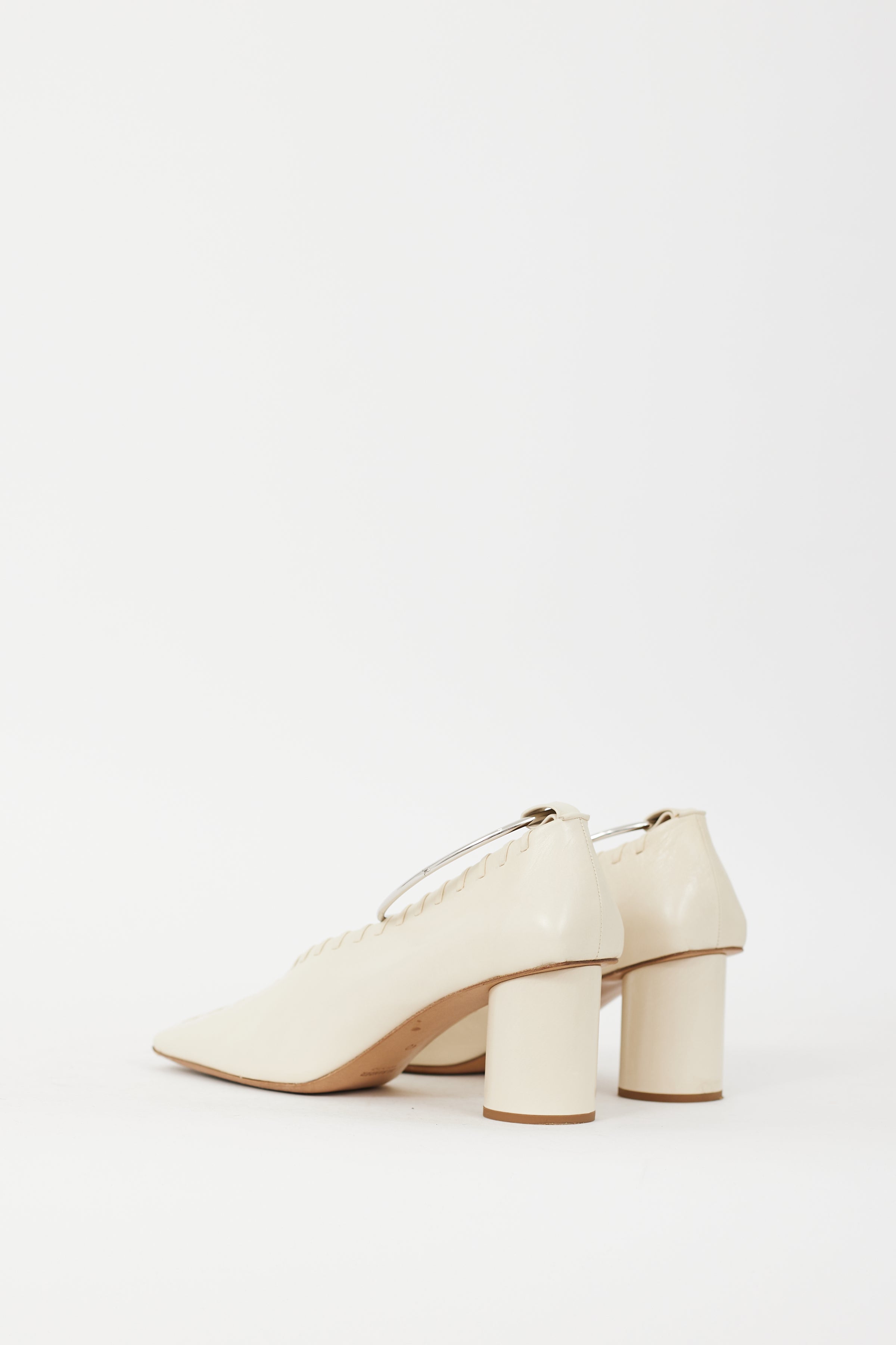 Jil Sander // Cream Leather Whipstitch & Anklet Heel – VSP Consignment