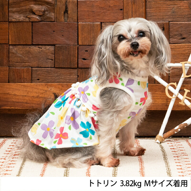 フラワーポンポンワンピ XS/S/M/L/XL Chat-ディーズチャット- 犬服