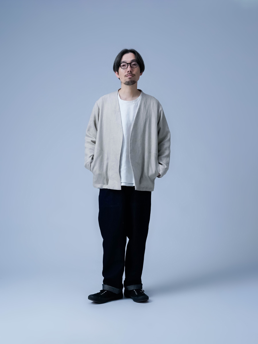 リネンセットアップ】もう考えない。 ノーカラージャケット メンズ