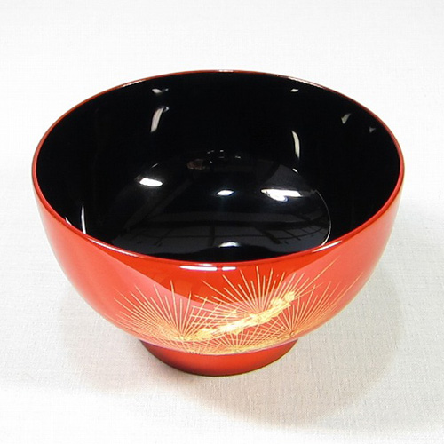 輪島塗椀 ペア 手彫り 沈金 寿松 朱/黒 桐箱入り 塗太郎 輪島塗漆器の