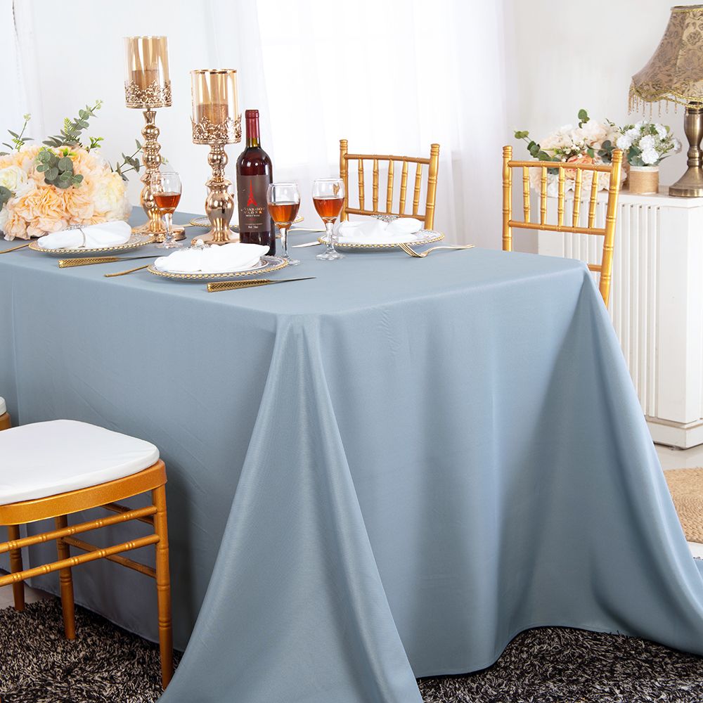 72 x120 Rectangular Polyester Tablecloths Dusty Blue – Wedding
