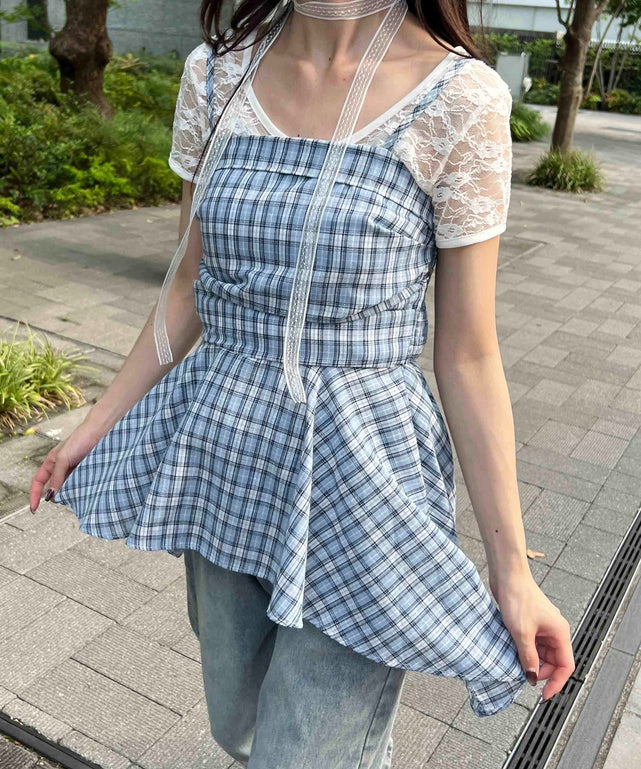 レースチョーカーセットチェックイレヘムキャミワンピース – WEGO