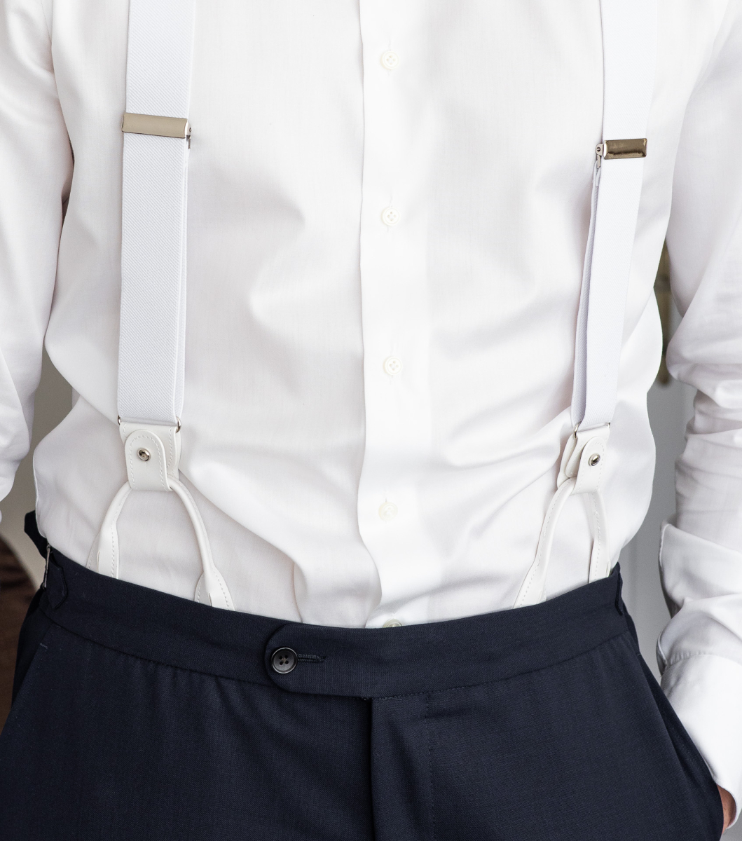 White men's suspenders with white loops | bubibubi.store