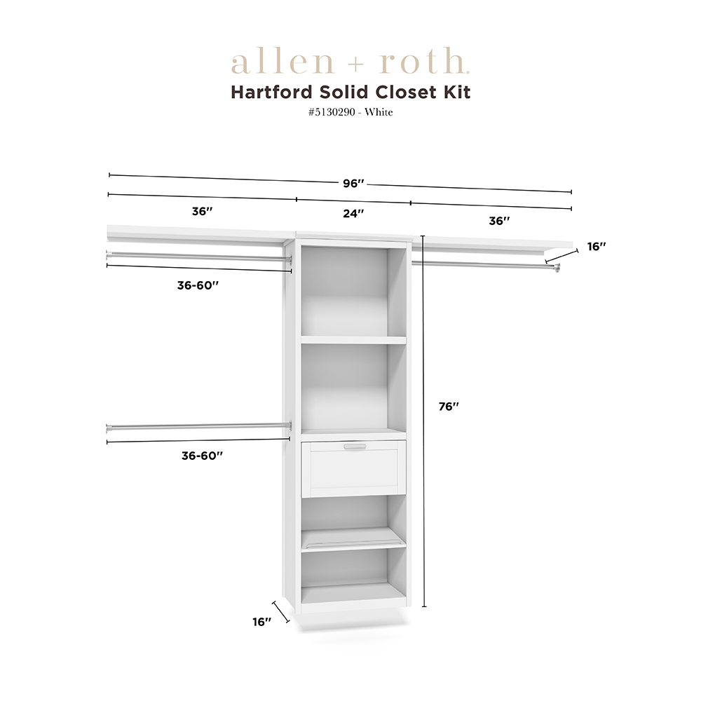 Hartford 8ft White Closet Kit | Whalen Furniture