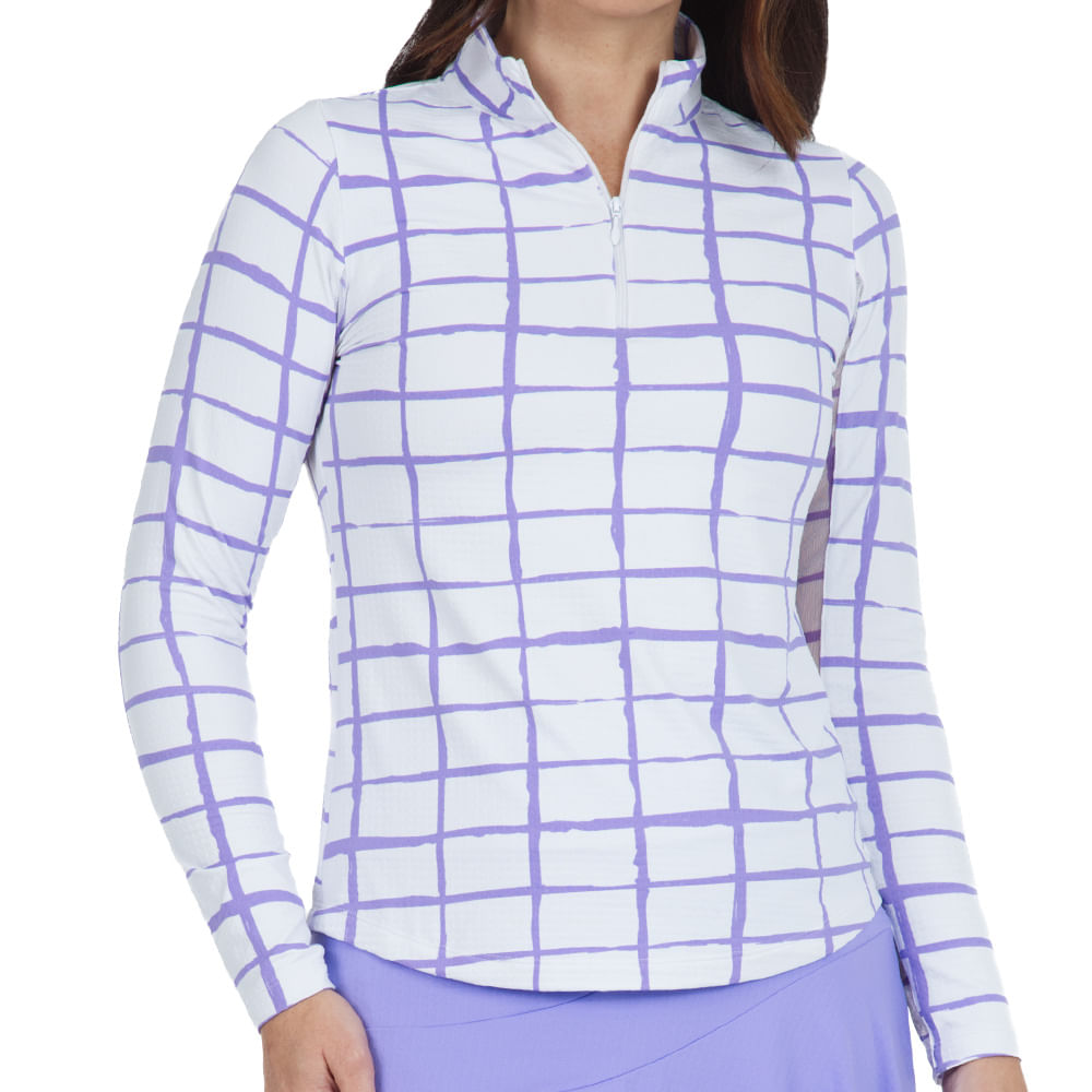 IBKUL Women's Short Sleeve 1/4-Zip Mock Neck Top - Wide Stripe