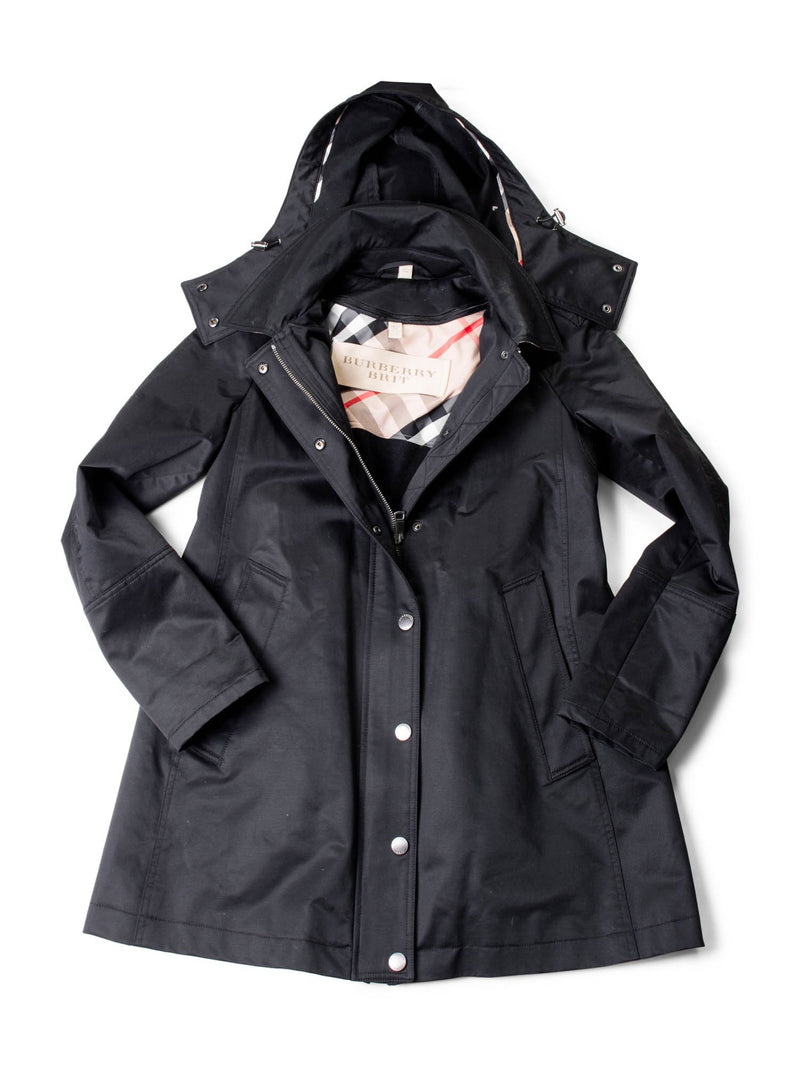 Burberry Brit Hooded Nova Check Wool Lined Coat Black