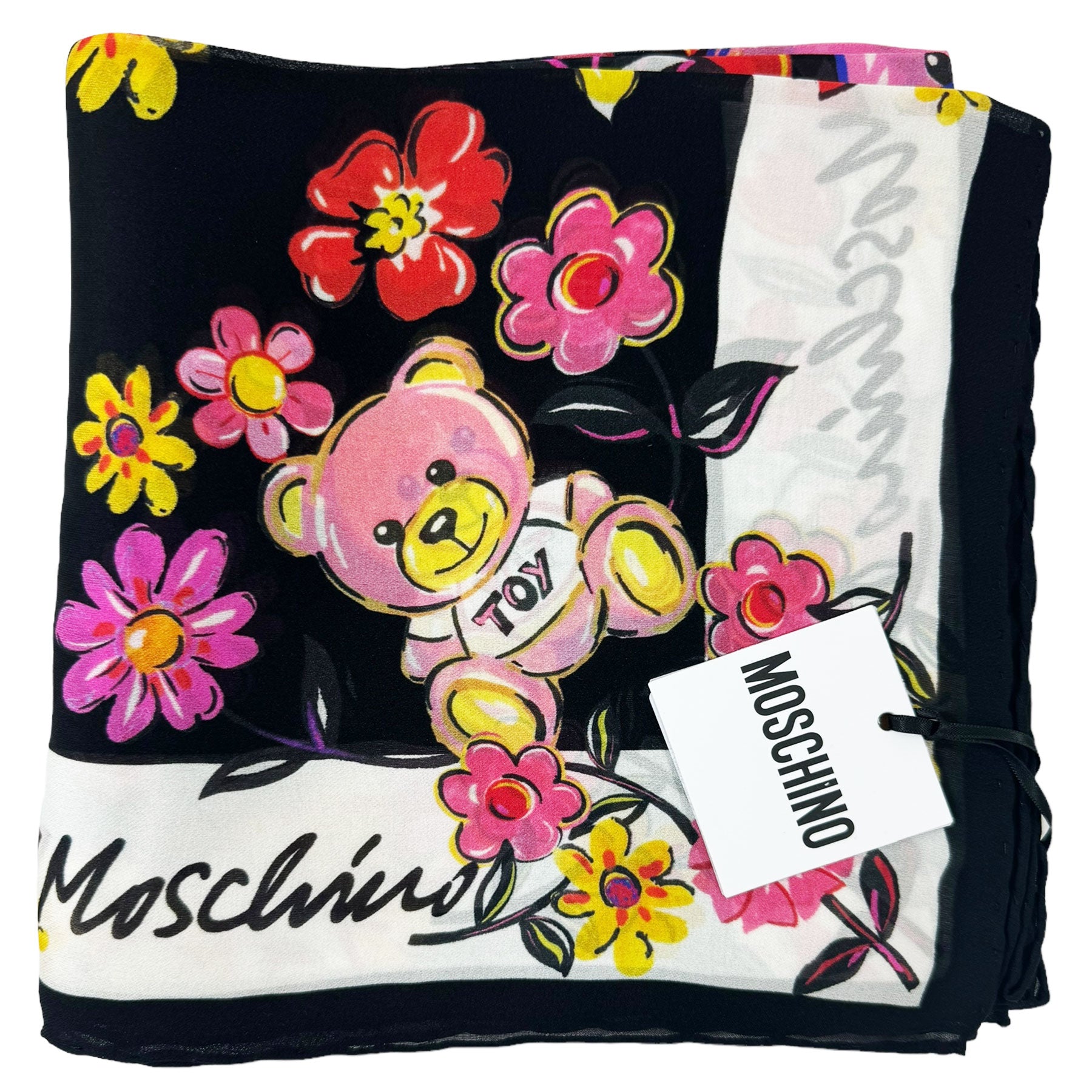 Moschino Scarf Floral Toy Bear Design - Square Silk Foulard FINAL