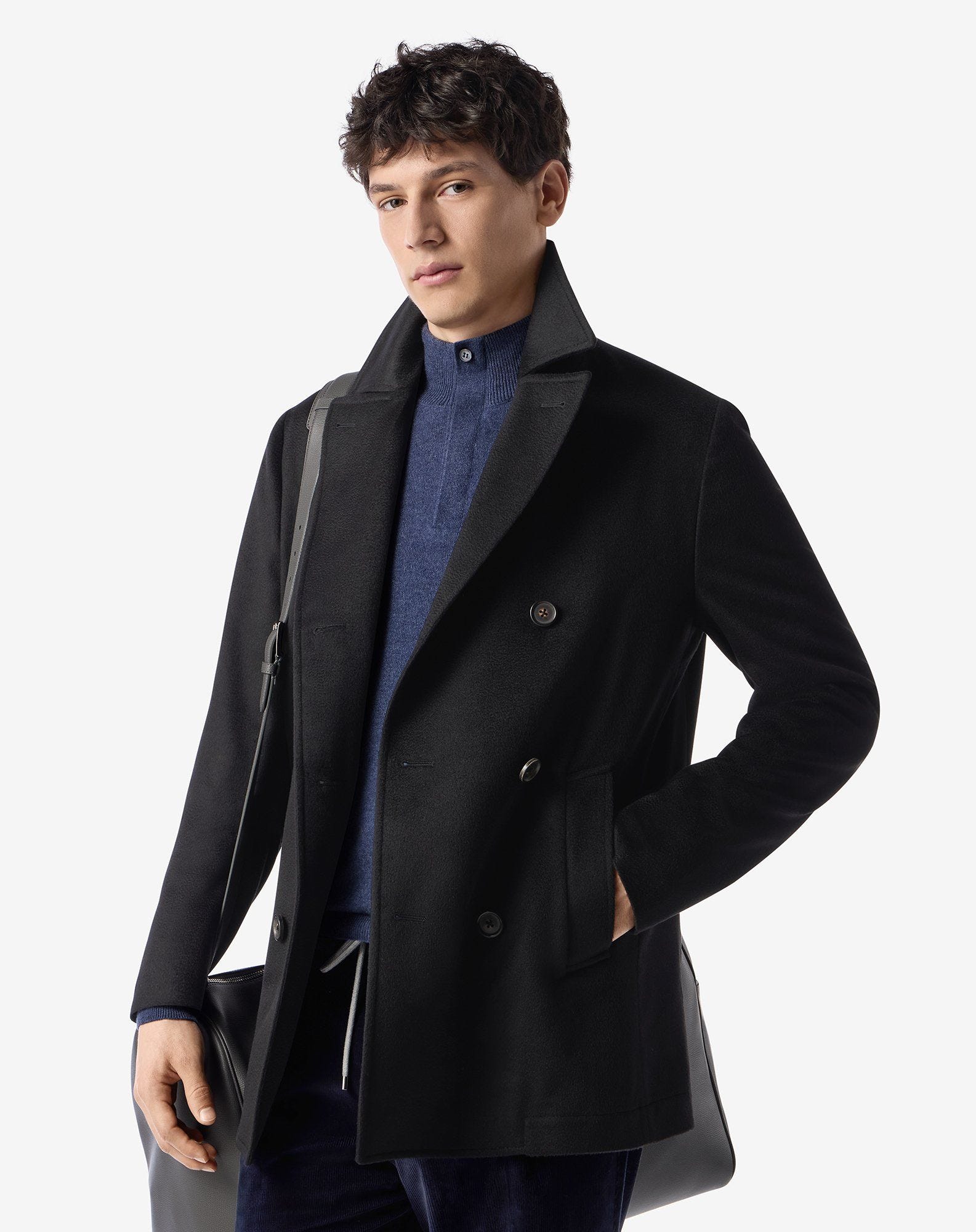 Black pure cashmere beaver coat for men | Corneliani