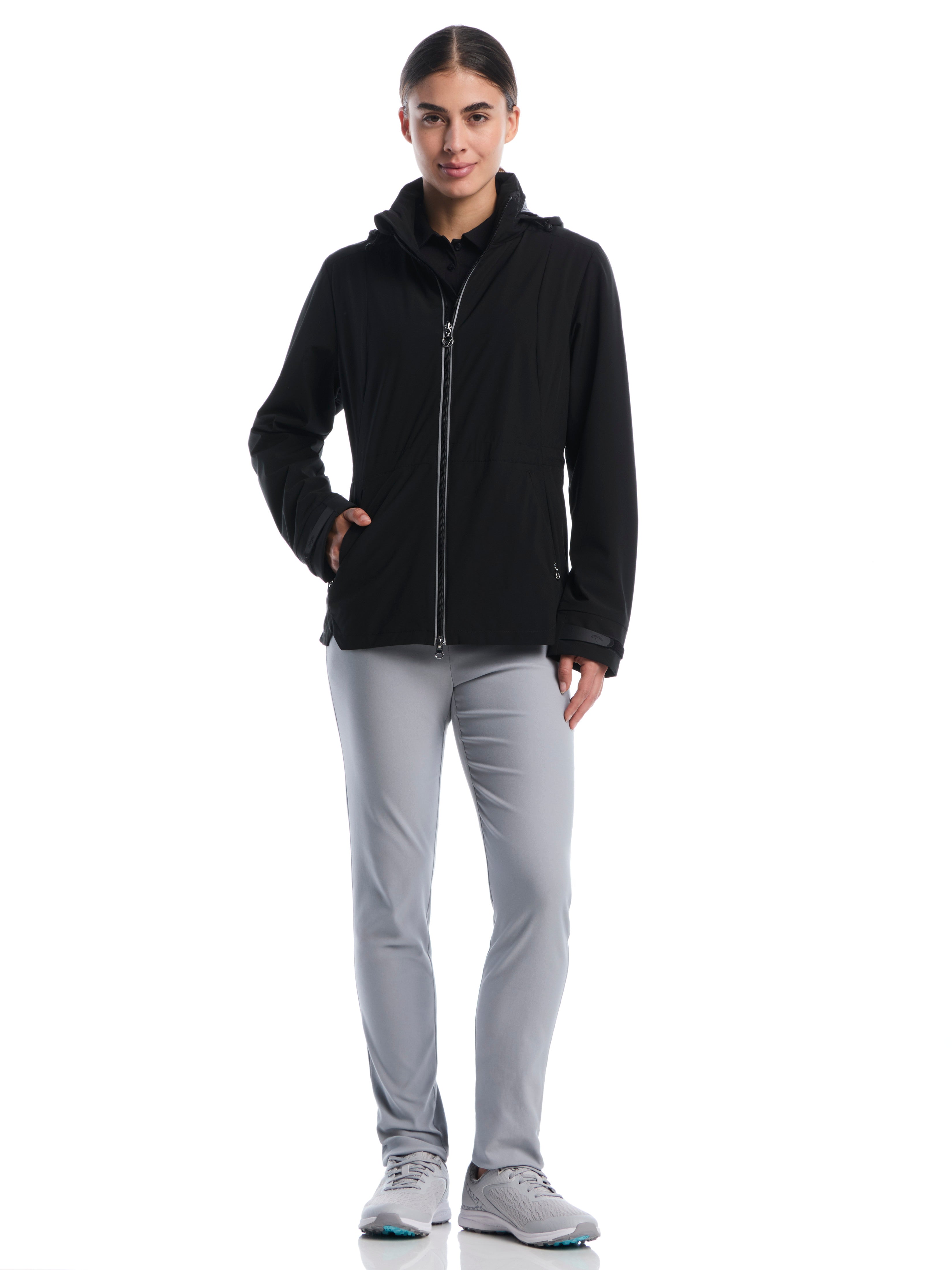 Womens Wind and Water Resistant Golf Jacket with Packable Hood