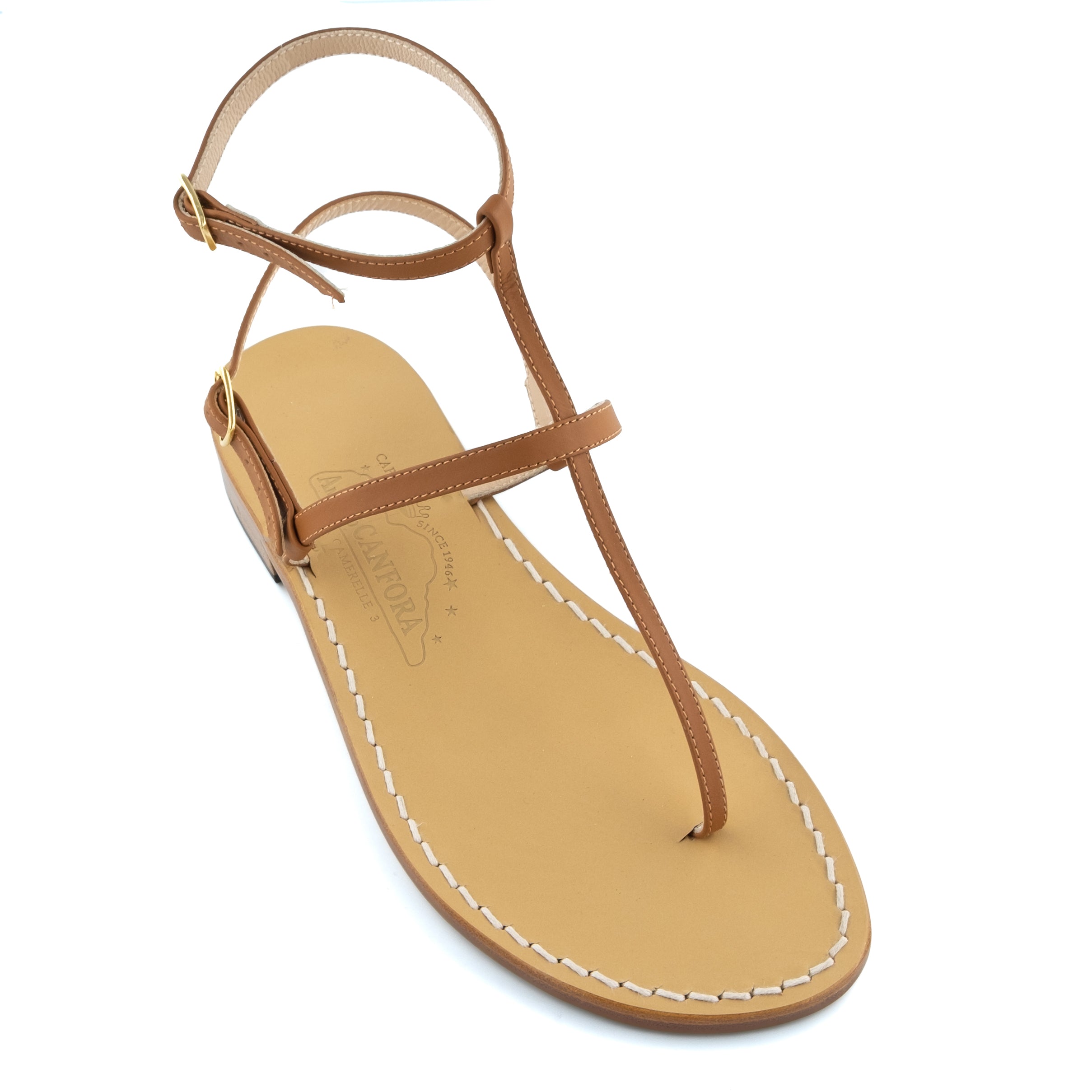 Ashley - Genuine leather thong sandal with double watch strap