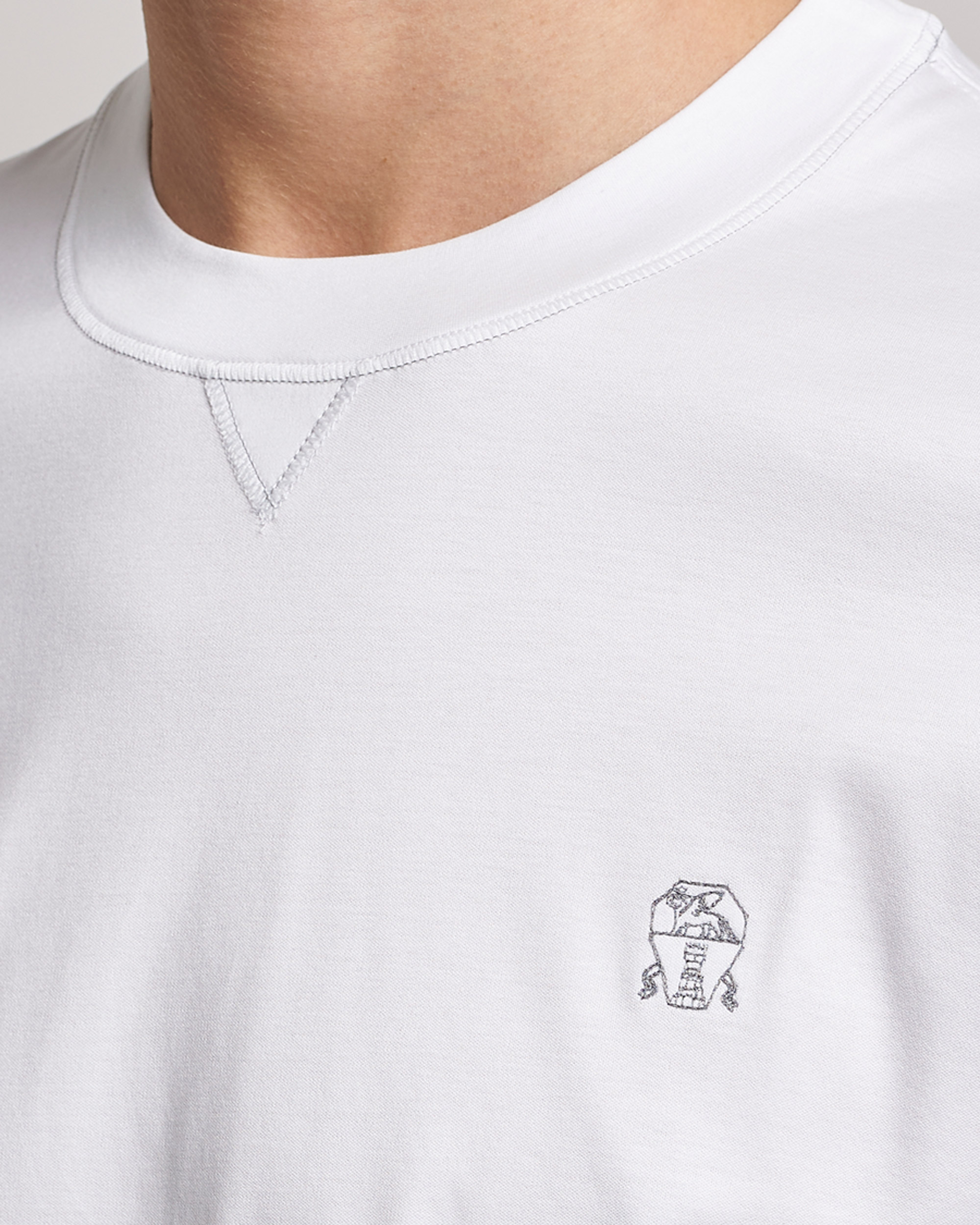 Brunello Cucinelli Short Sleeve Logo T-shirt White at CareOfCarl.com
