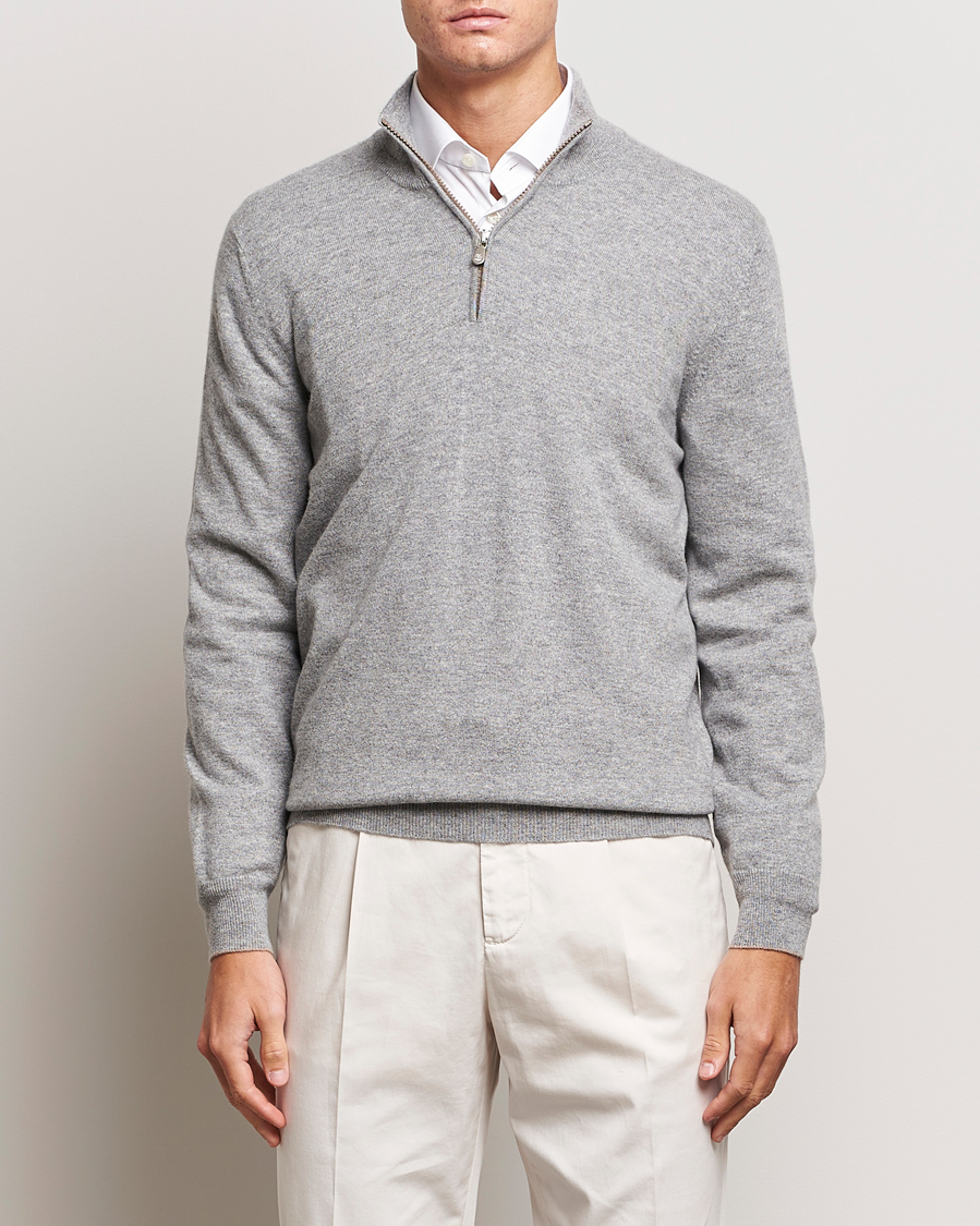 Brunello Cucinelli 2 Ply Cashmere Half Zip Light Grey at