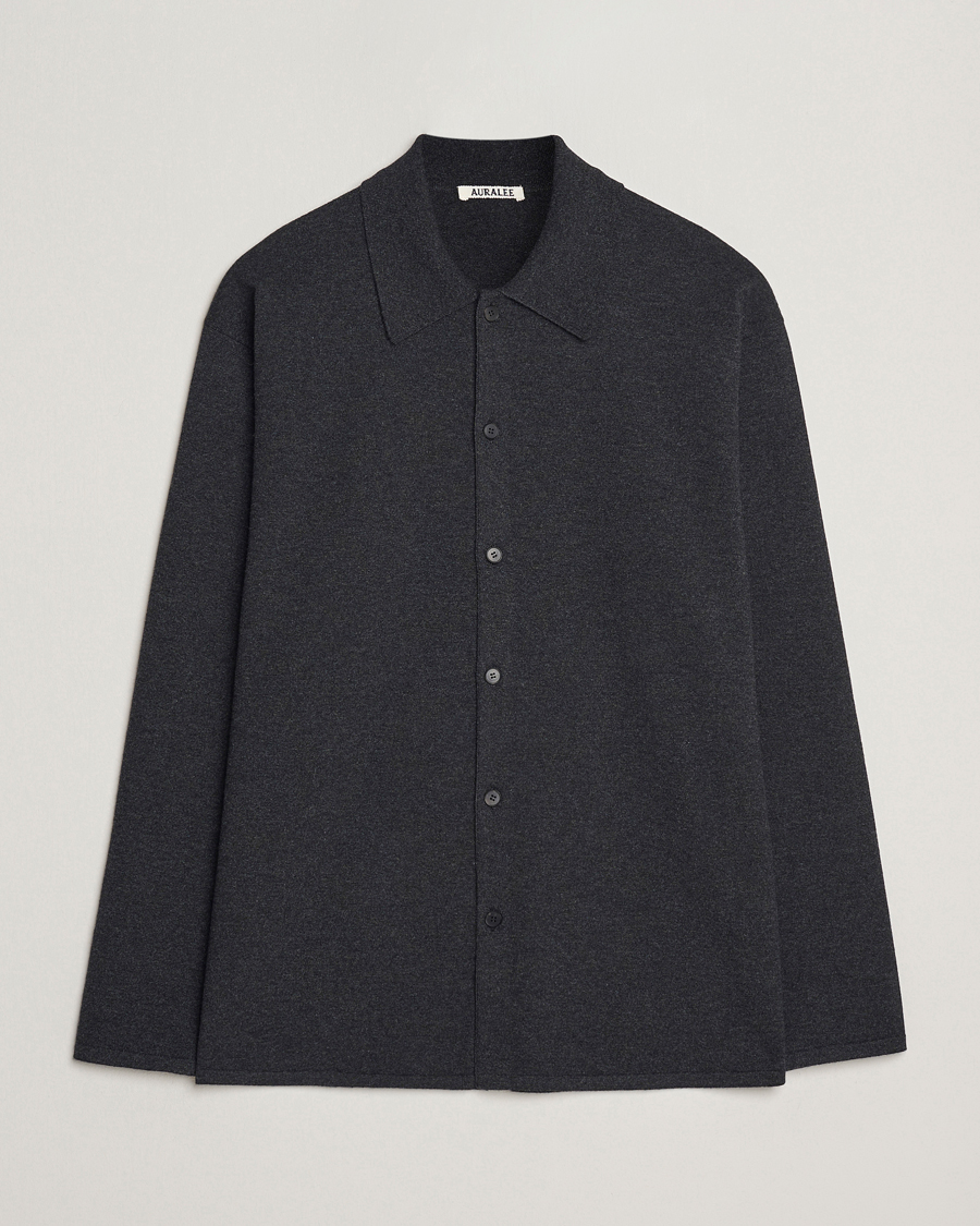 Auralee Wool Knit Shirt Cardigan Charcoal at CareOfCarl.com