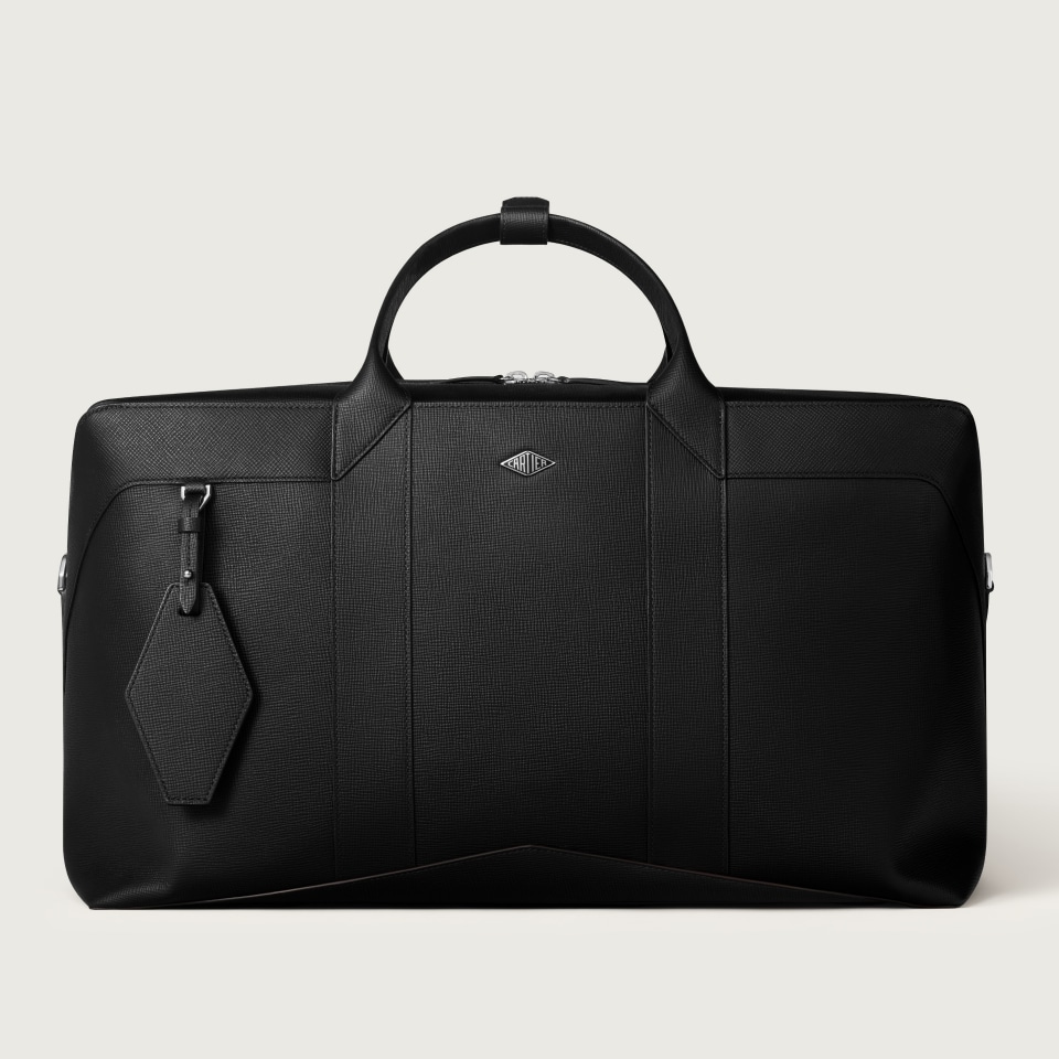 Travel bag, Losange - Black grained calfskin, palladium-finish and