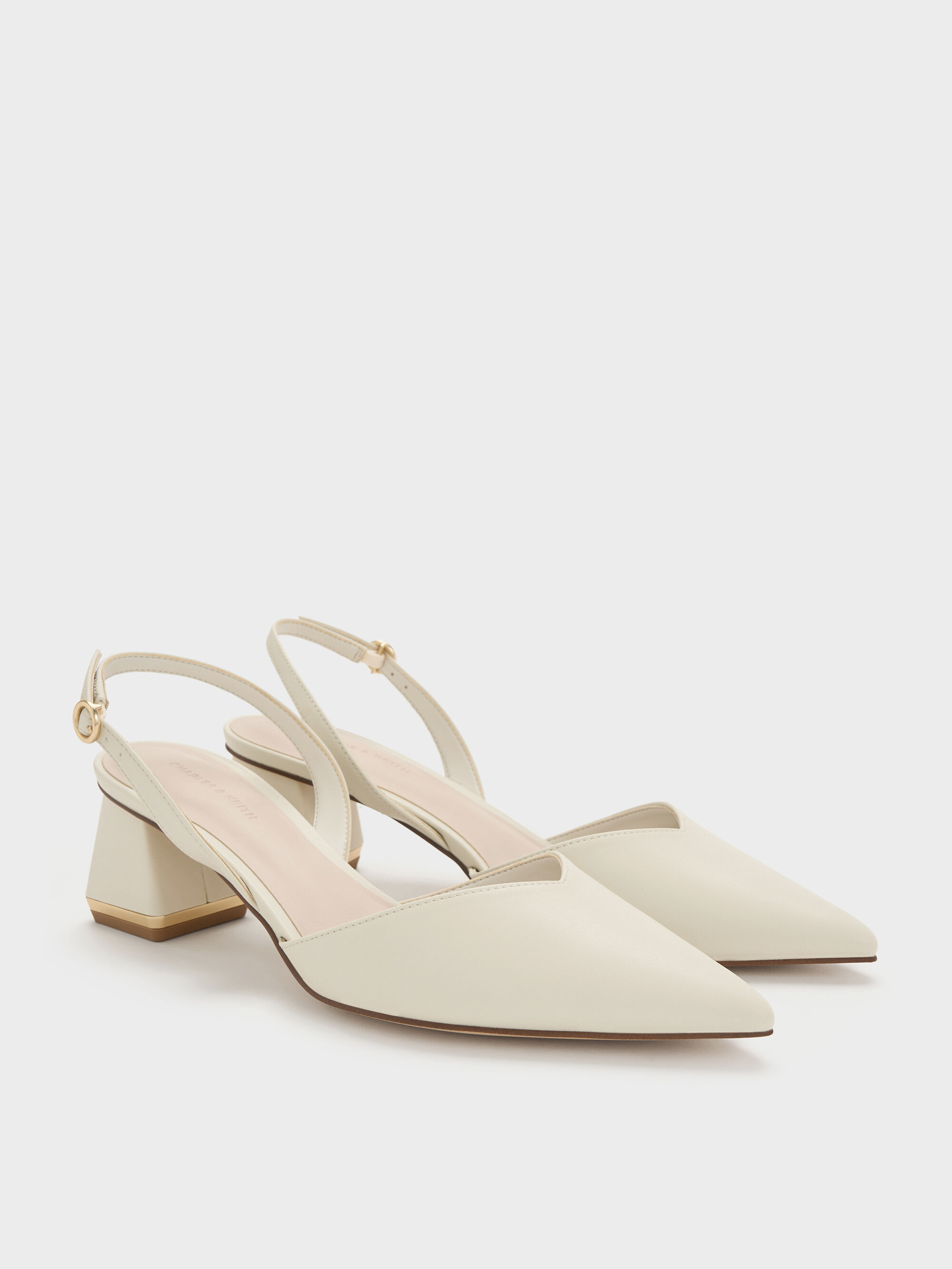 Chalk Katarina Trapeze Heel Slingback Pumps - Chalk - CHARLES
