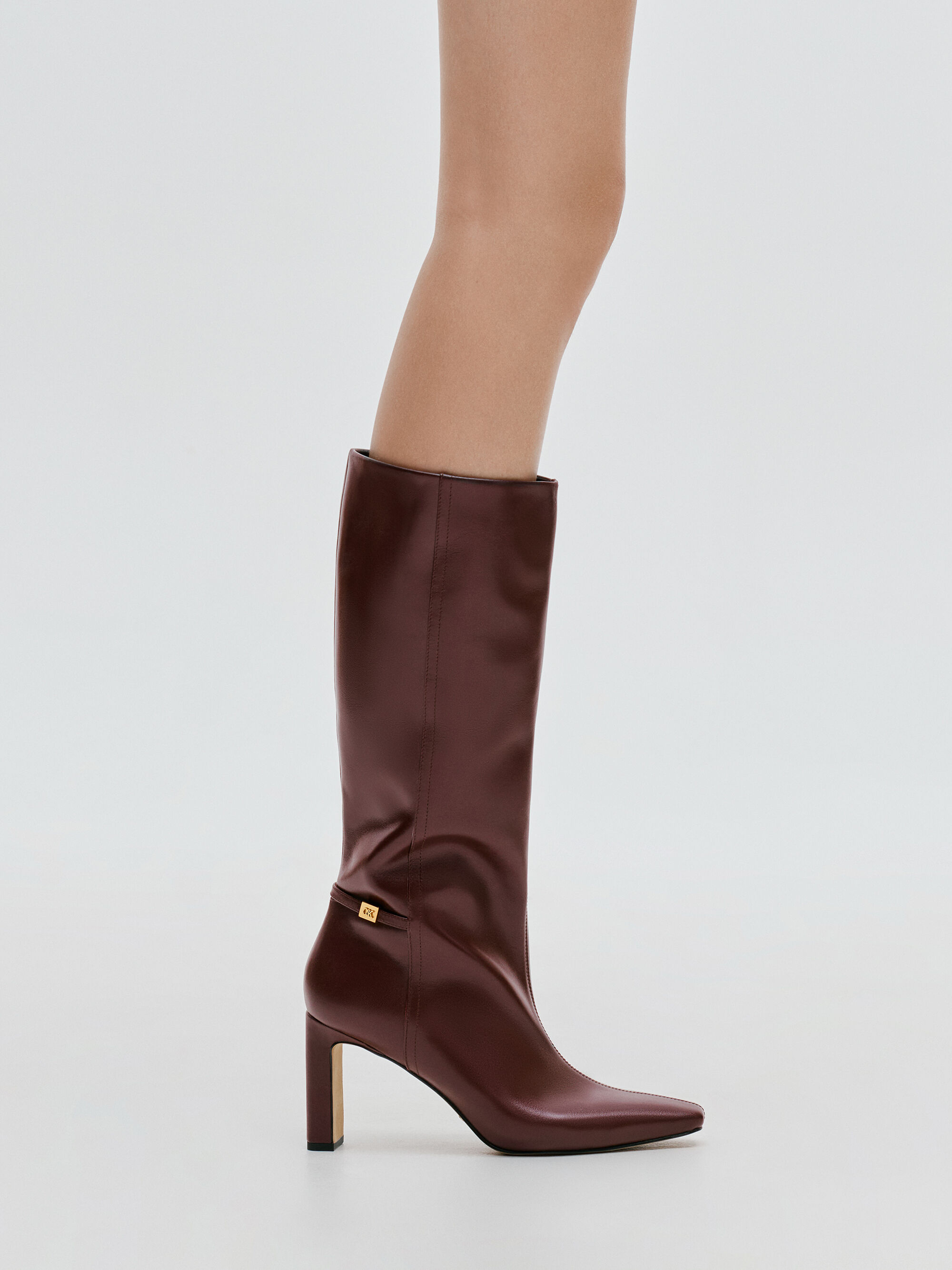 Burgundy Georgina Leather Knee-High Boots - Burgundy - CHARLES