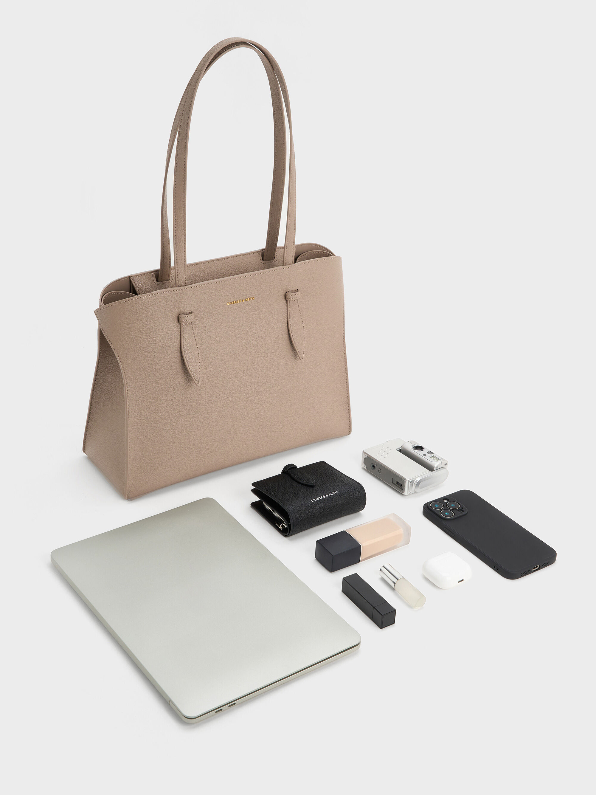 Taupe Allyn Elongated-Handle Tote Bag - Taupe - CHARLES & KEITH
