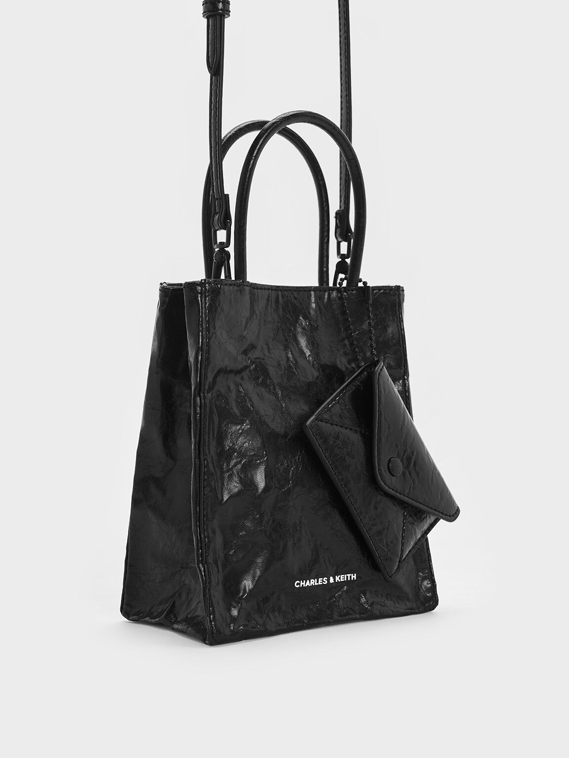 Jet Black Matina Crinkle-Effect Elongated Tote Bag - Jet Black