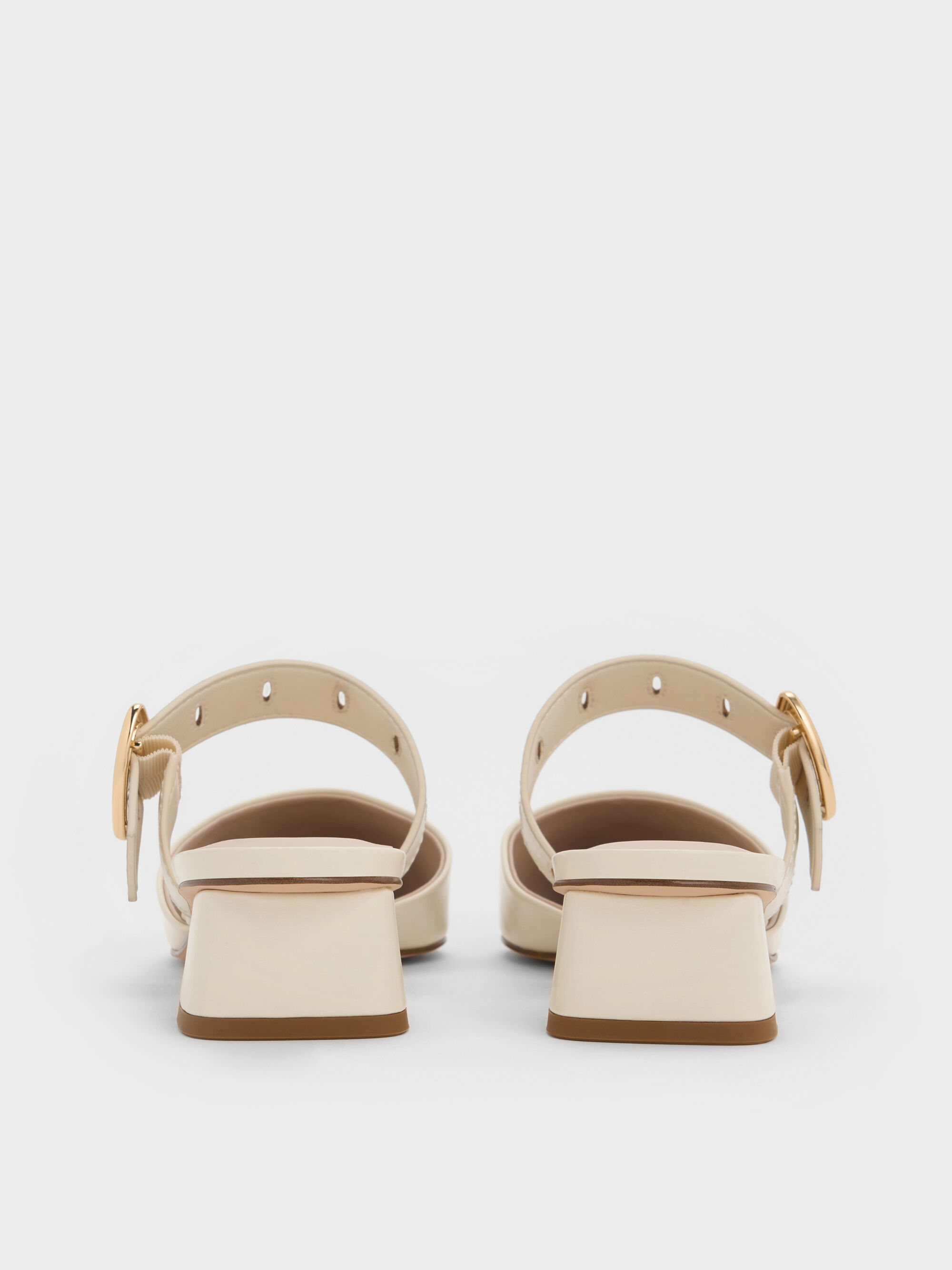 Cream Sepphe Metallic Buckle Pointed-Toe Heeled Mules - Cream