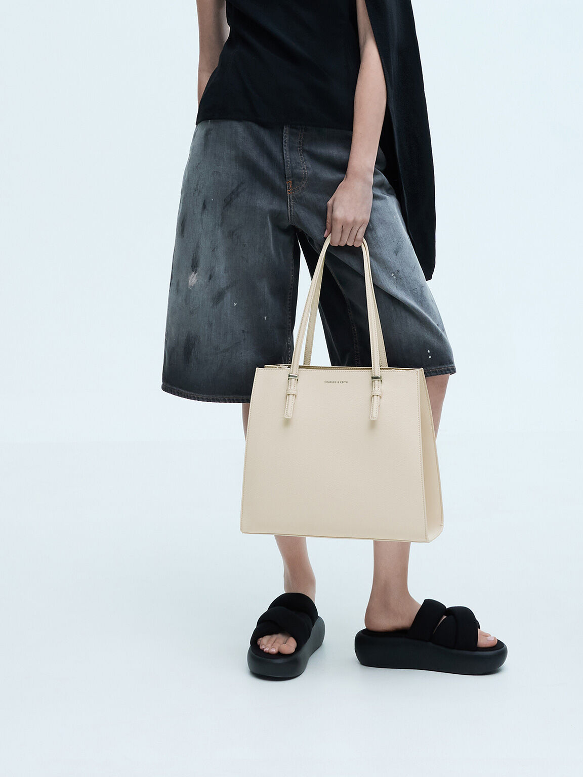 Sansa サンサ クラシックダブルハンドルトートバッグ - ベージュ