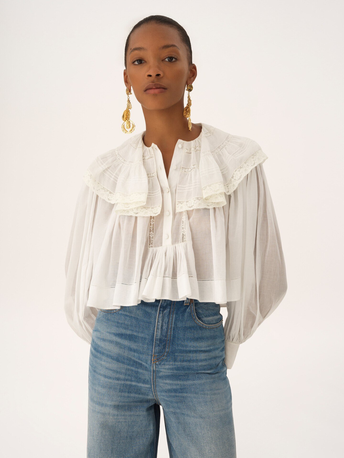 Cropped ruffle top in cotton voile & lace White - Chloé