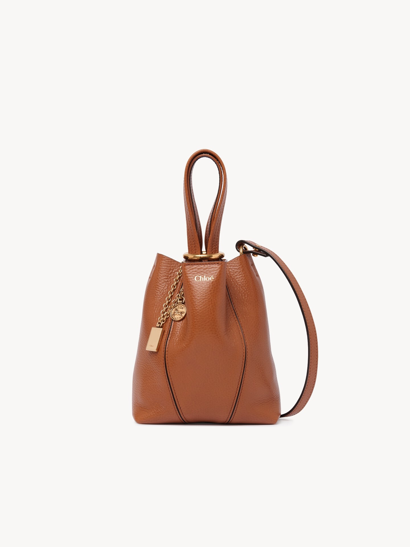 グレインレザー製 Chloé Spinスモールトートバッグ 茶色 - Chloé