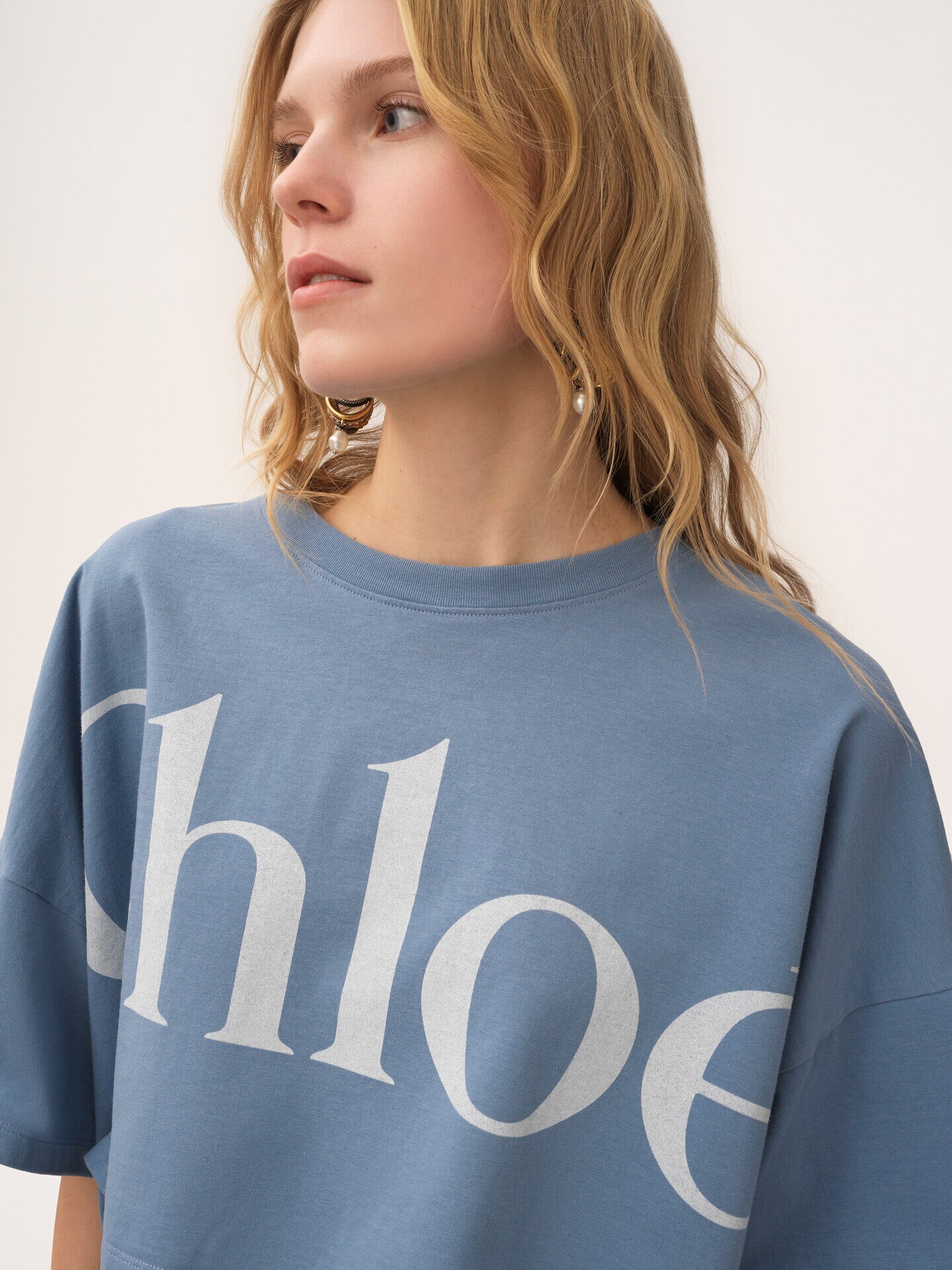 コットンジャージー製クロップドボクシー ロゴ Tシャツ 青 - Chloé