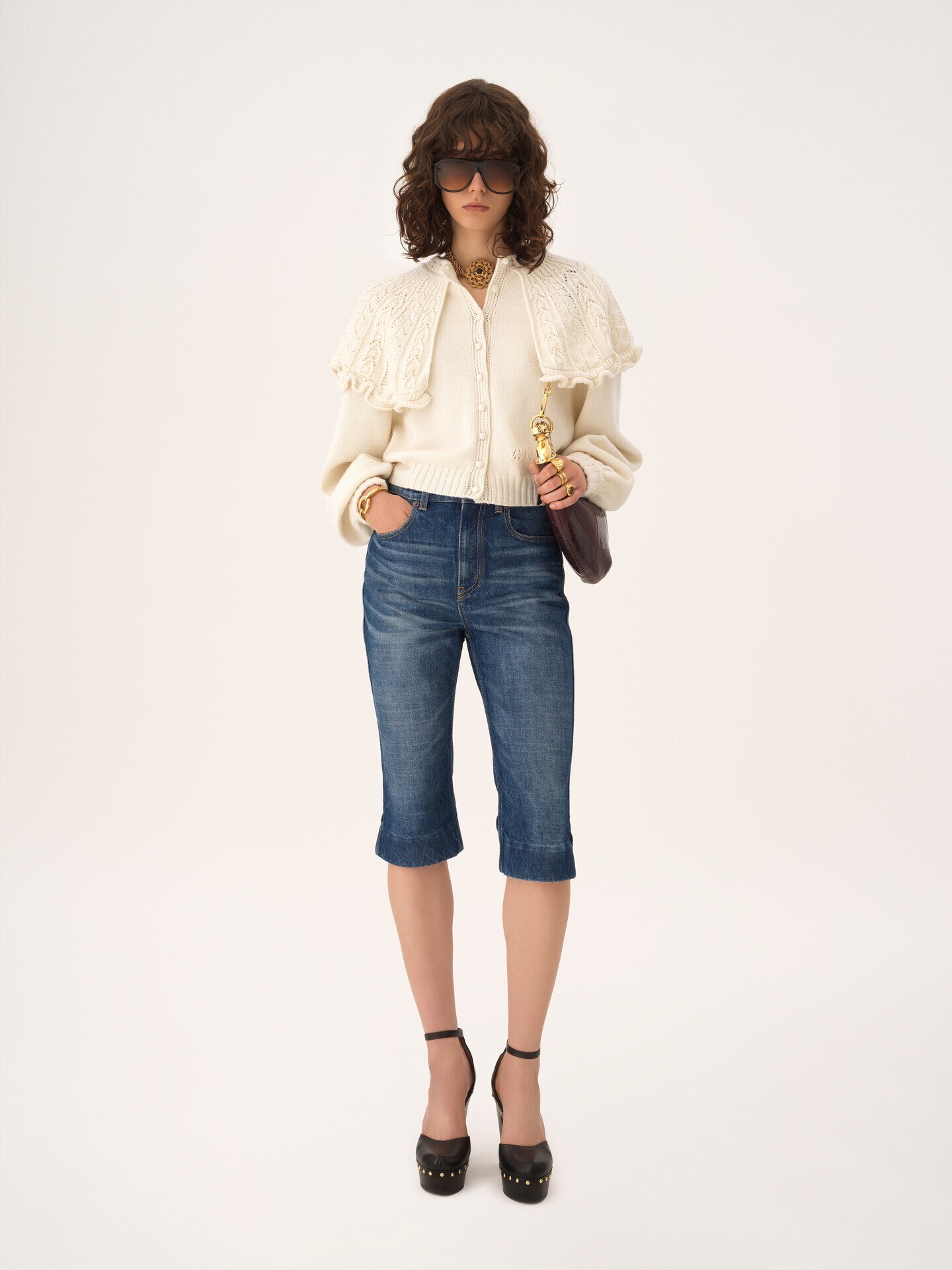 ウール＆カシミアニット製ケープ カーディガン 白 - Chloé