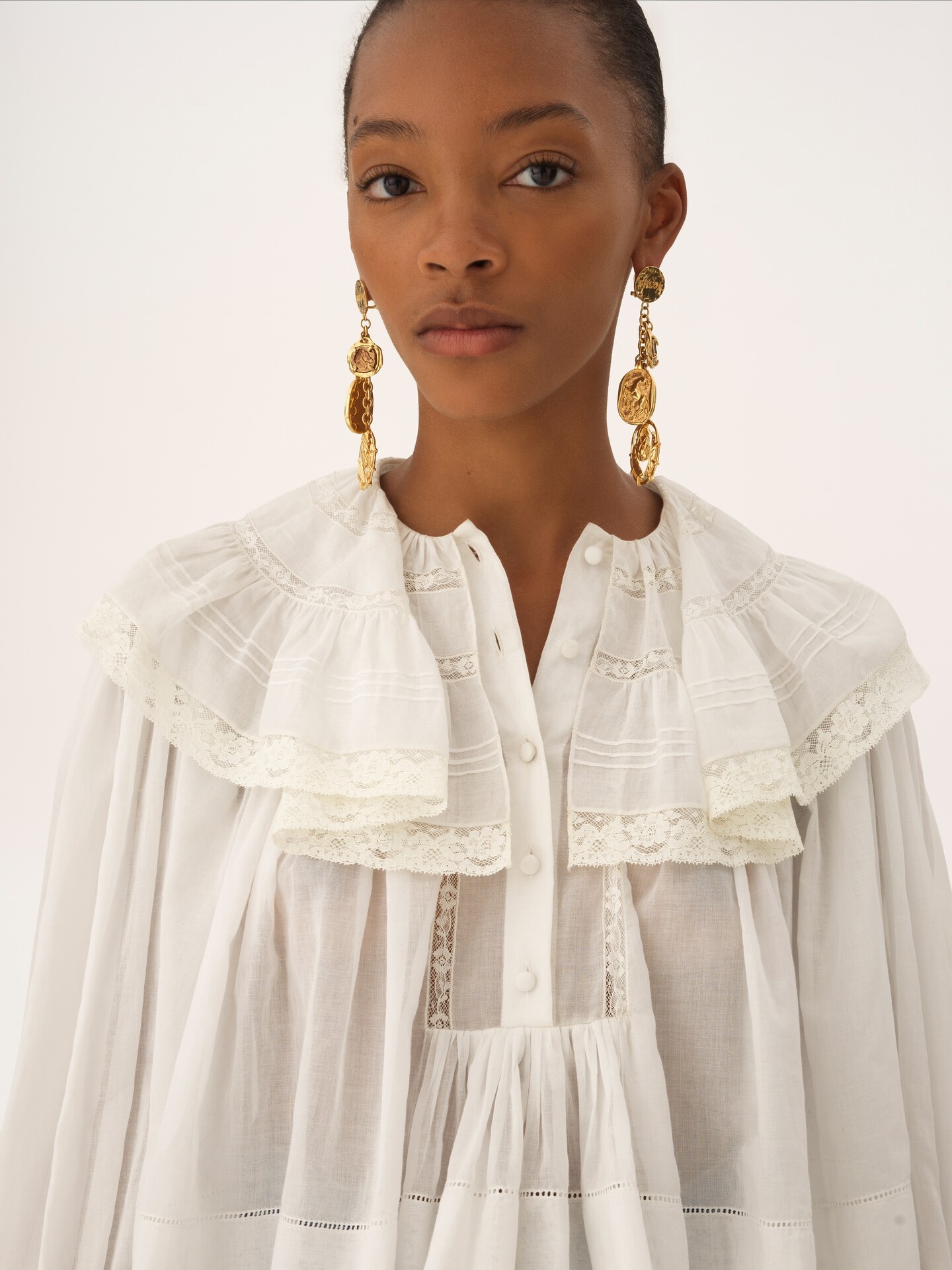 Cropped ruffle top in cotton voile & lace White - Chloé