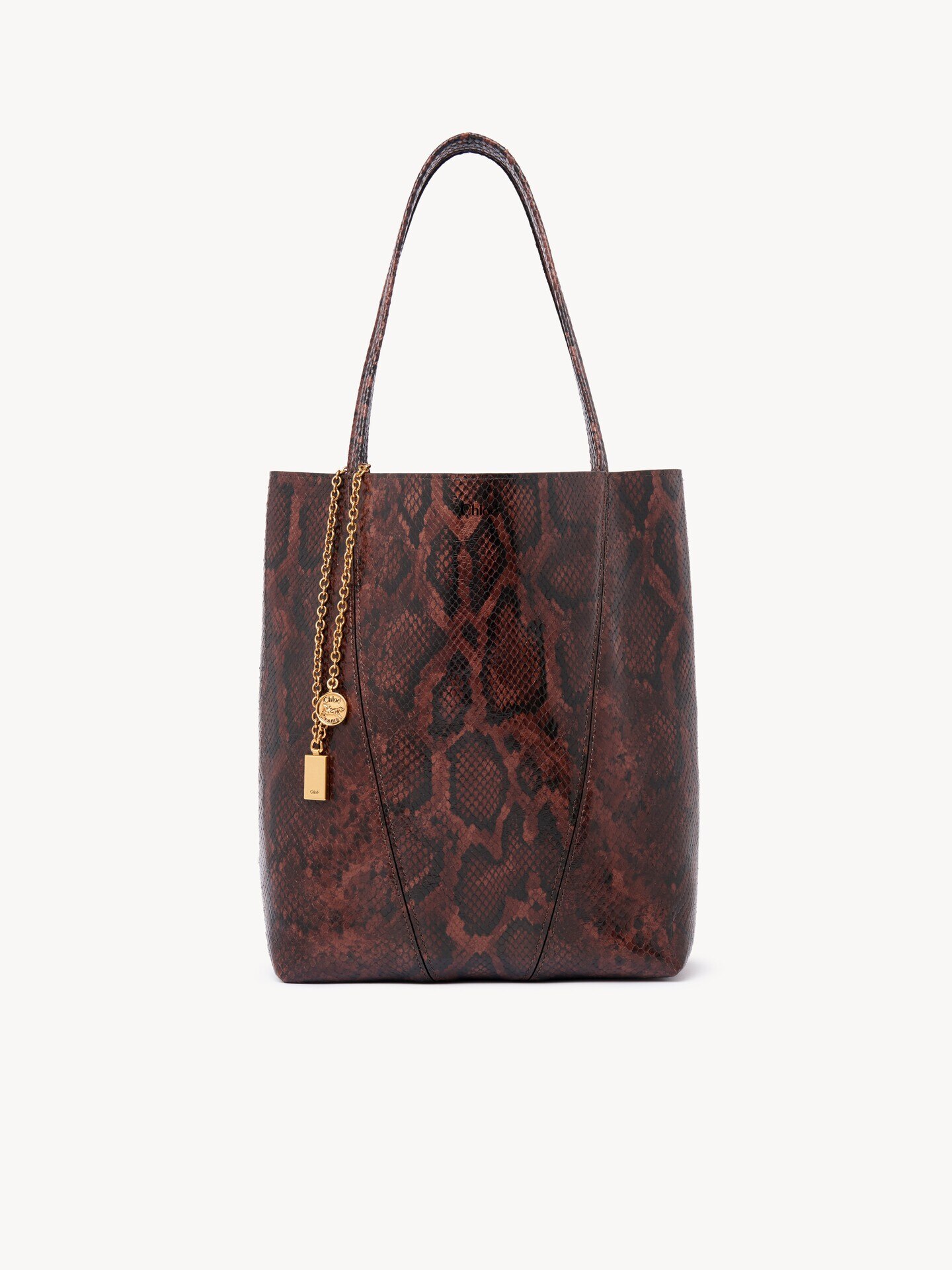 パイソンエフェクトレザー製Chloé Spinトートバッグ 茶色 - Chloé