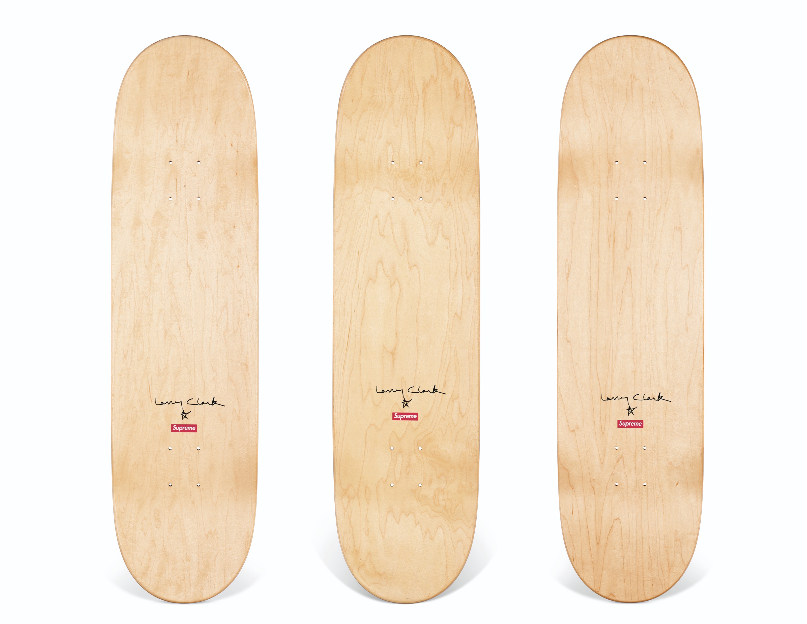 A SET OF THREE LARRY CLARK KIDS THE MOVIE SKATEBOARDS, SUPREME