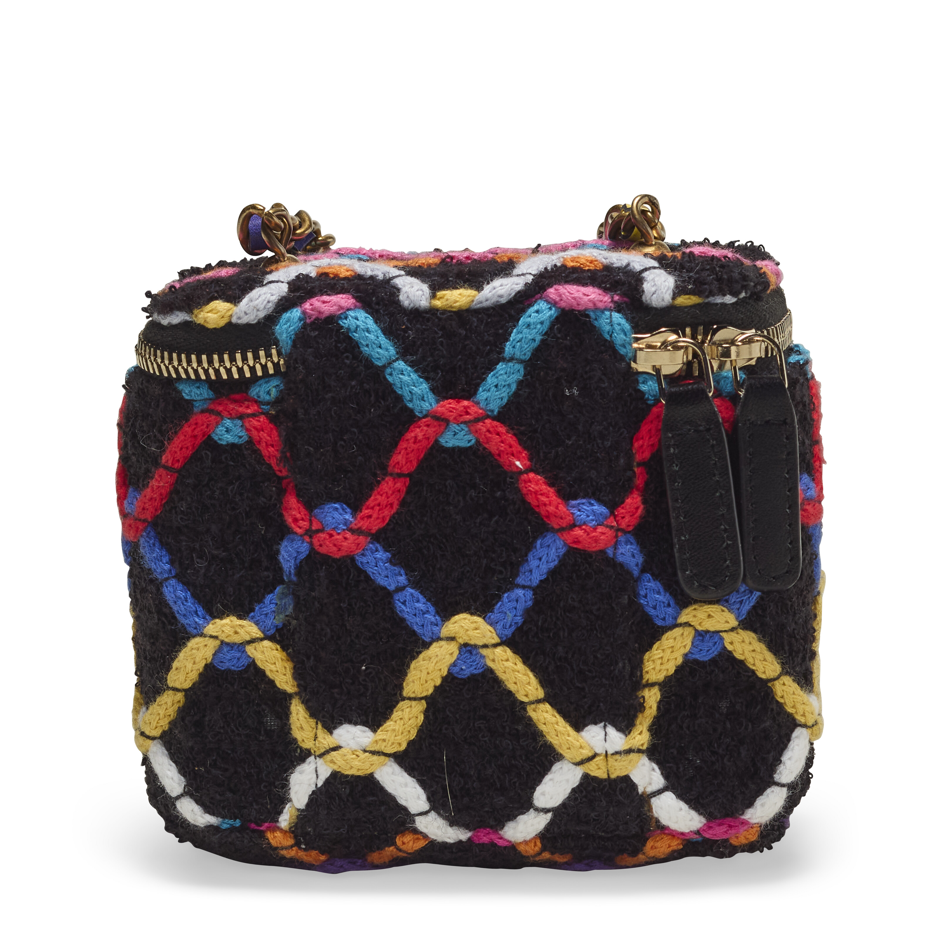 A BLACK & MULTICOLOR TWEED PEARL CRUSH MINI VANITY CASE, CHANEL