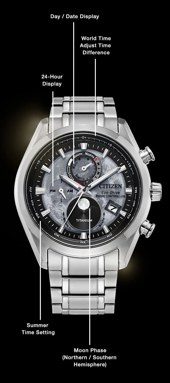 Tsuki-yomi A-T Grey Dial Super Titanium Bracelet BY1010-57H | CITIZEN