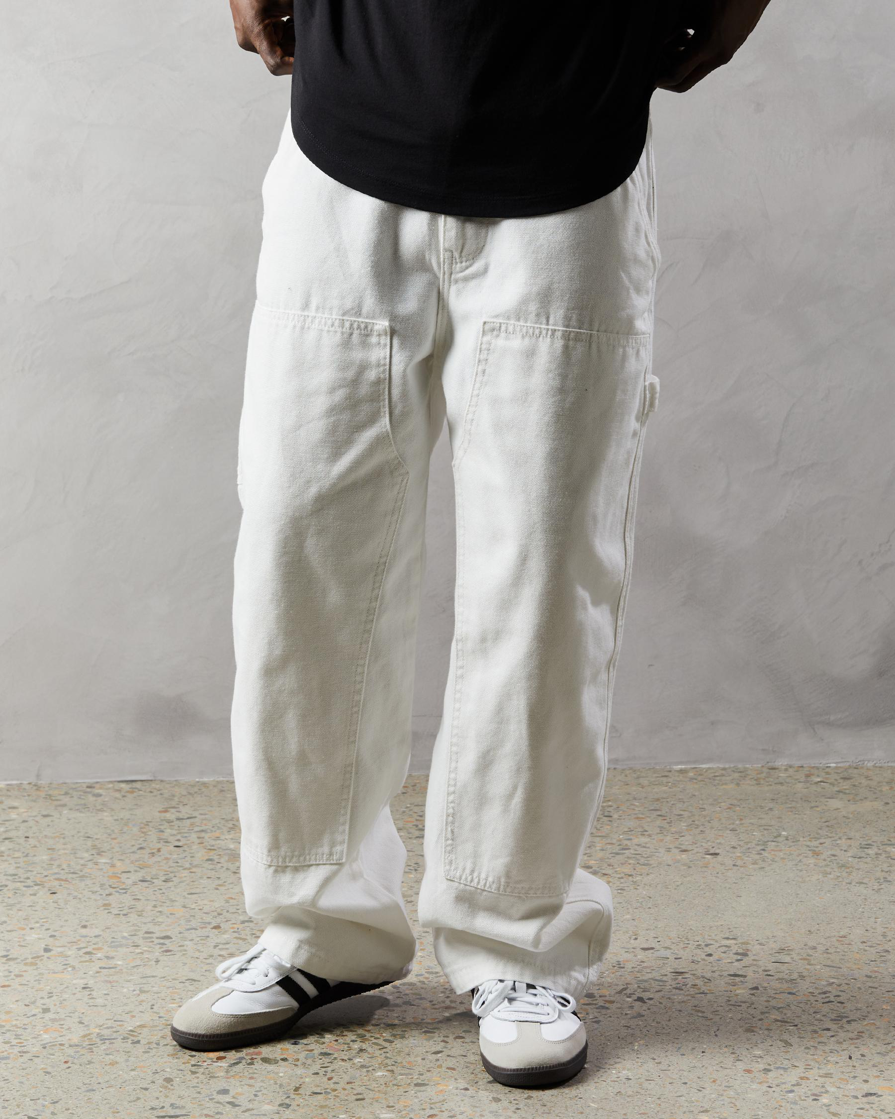 Shop Stussy Canvas Work Pants In Pigment Washed White - Fast