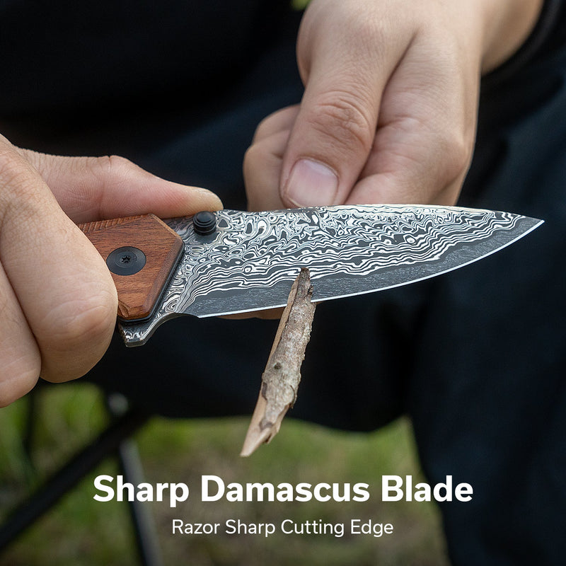 CIVIVI Photonix Wood Handle Damascus Blade Knife
