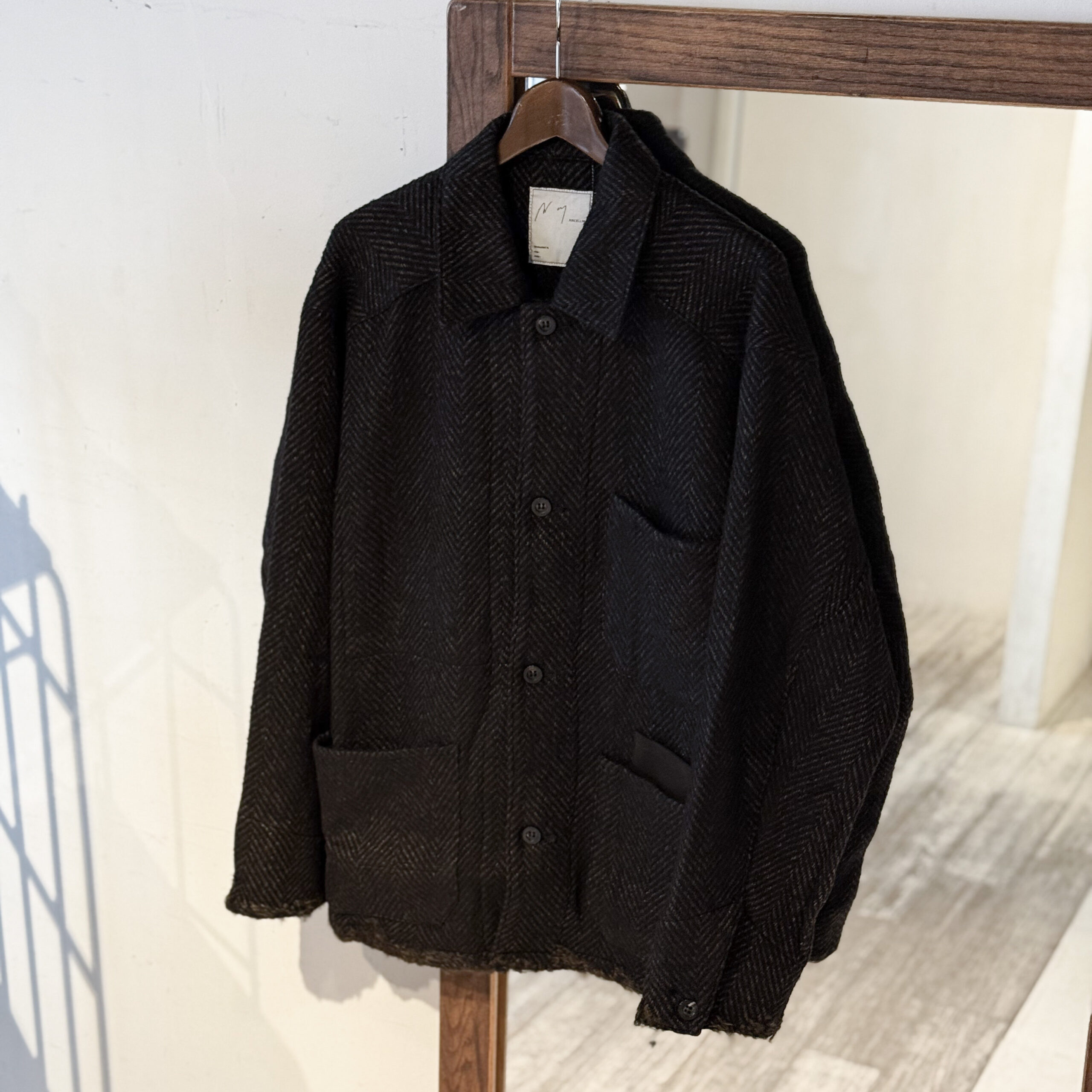 ANCELLM】DAMAGE WOOL HERRINGBONE COVER ALL ＆ ＃01 ONE WASH DENIM