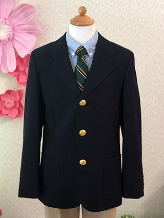 ラルフローレン 紺ブレザーとチノパンのスーツ(緑ネクタイ) 150
