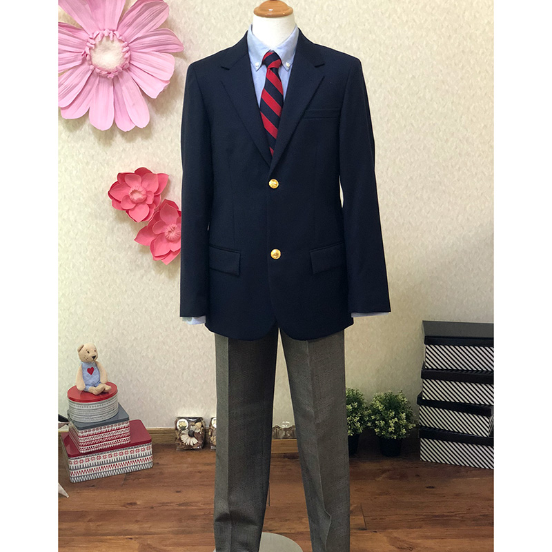 ラルフローレン 紺ブレザーの定番スーツ(赤・紺ネクタイ) 160