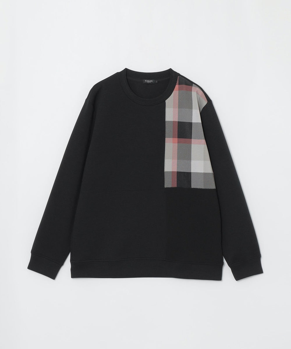 チェックニットドッキングスウェットシャツ（カットソー）｜BLACK