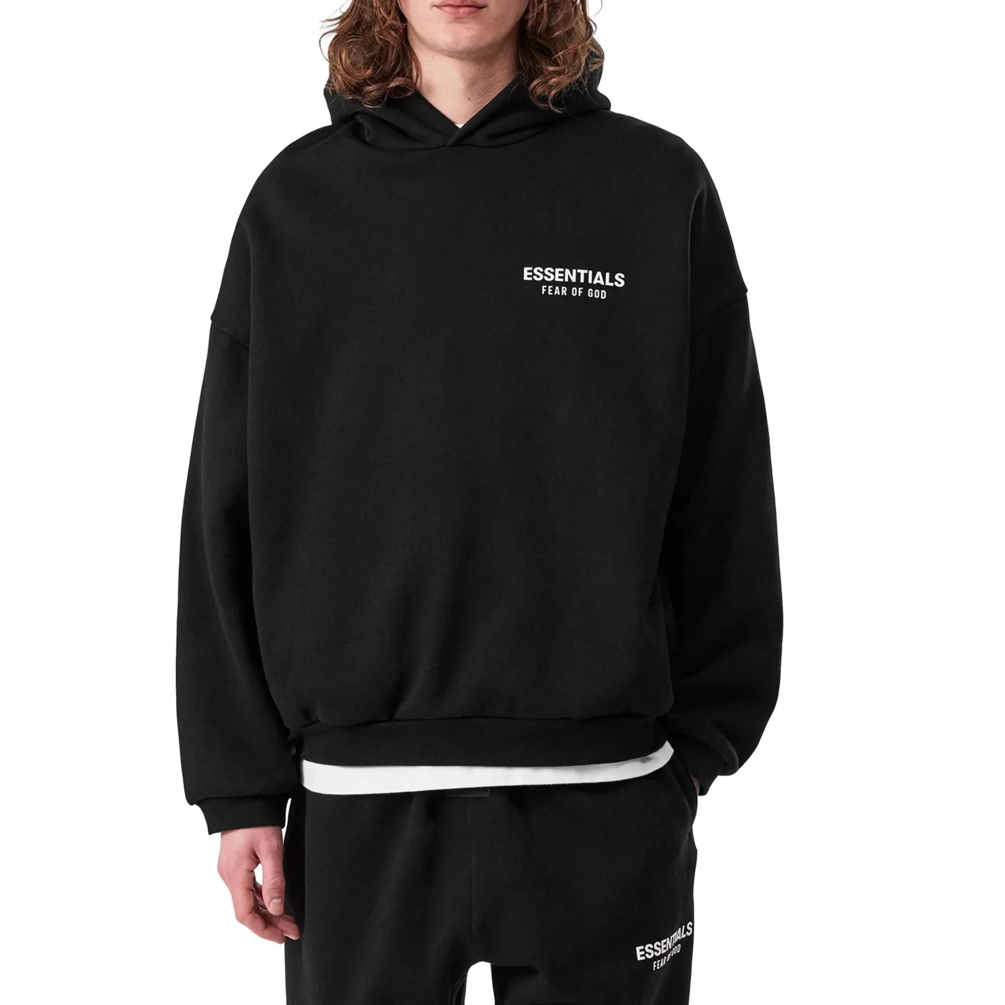 Fear Of God Essentials Fleece Black Hoodie (SS25) | 192HO246250F
