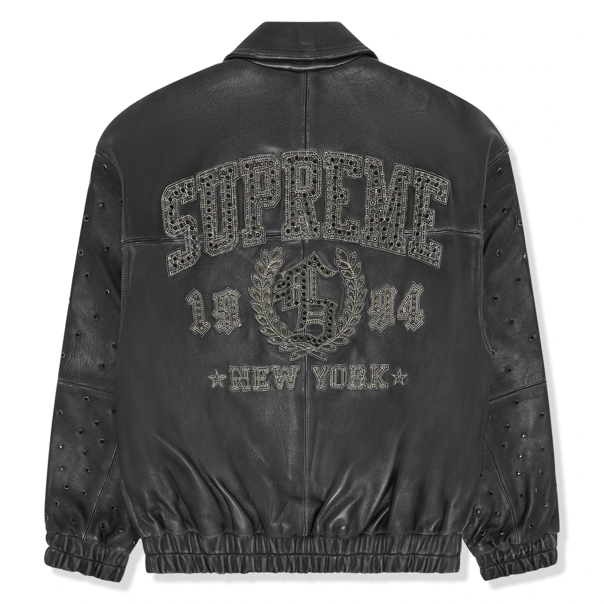 Supreme Gem Studded Black Leather Jacket | SS24J25 BLACK