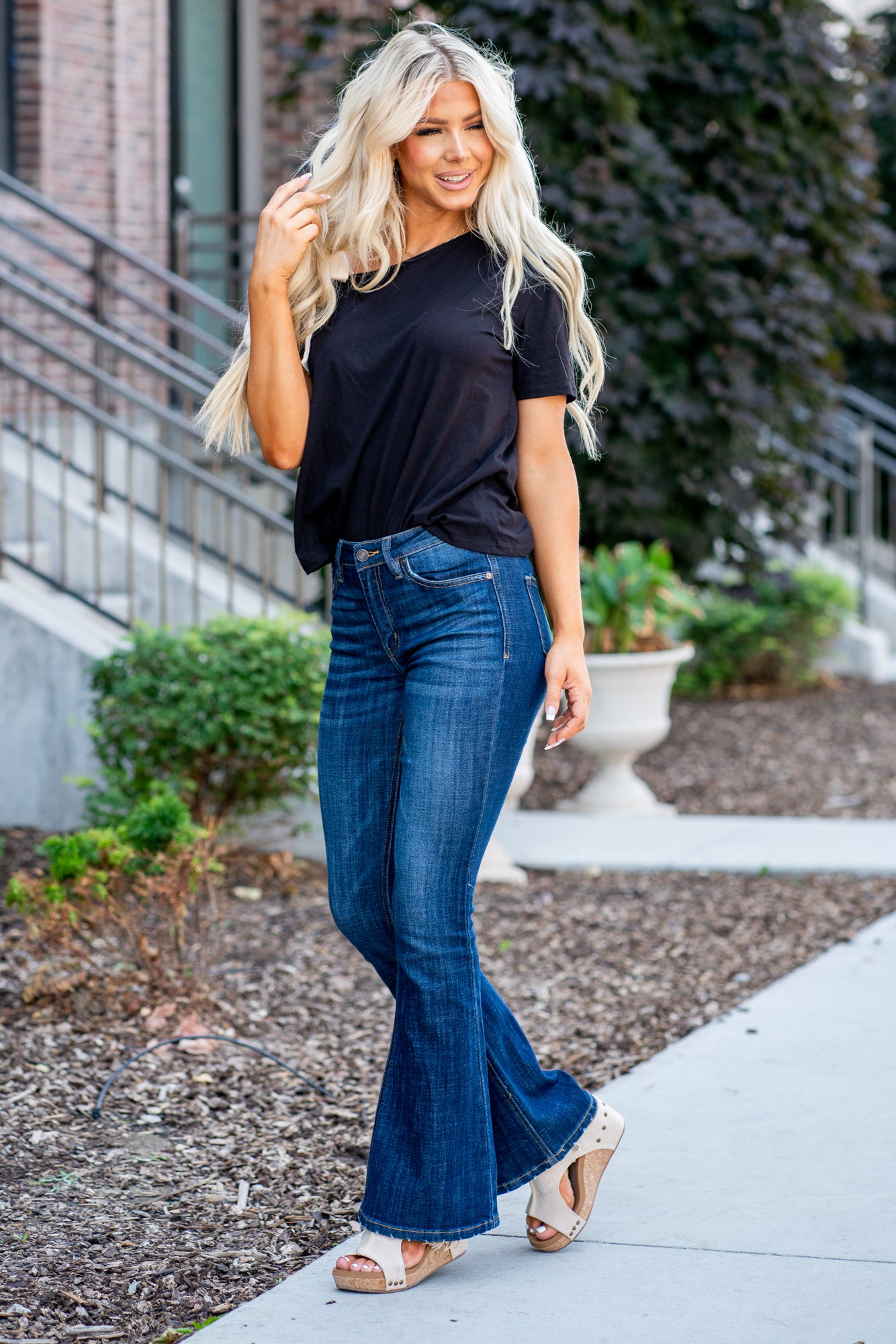 Kan Can | Mid Rise Flare Dark Blue Wash Jeans KC6102LOH – American